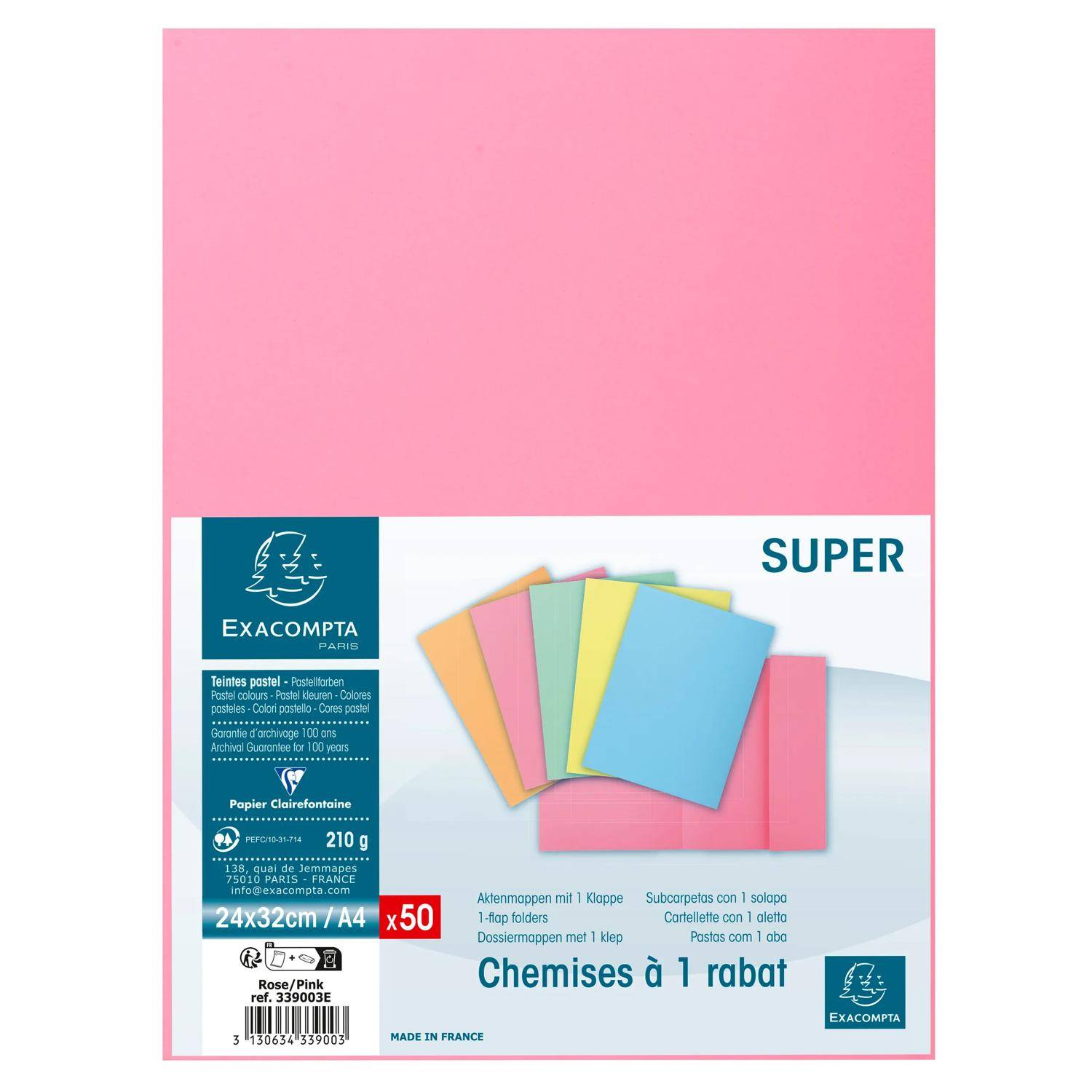 Exacompta 5x 50er Sammelmappen SUPER 210 mit eine Klappe - Rosa - 339003E