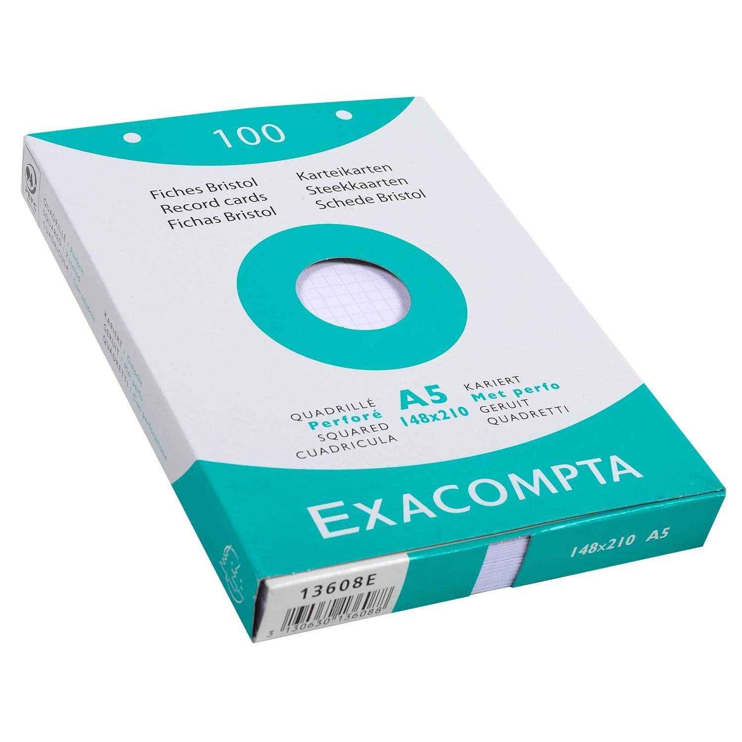 Exacompta 10x Karteikarten 148x200 kar ws 100St perfo - Weiß - 13608E
