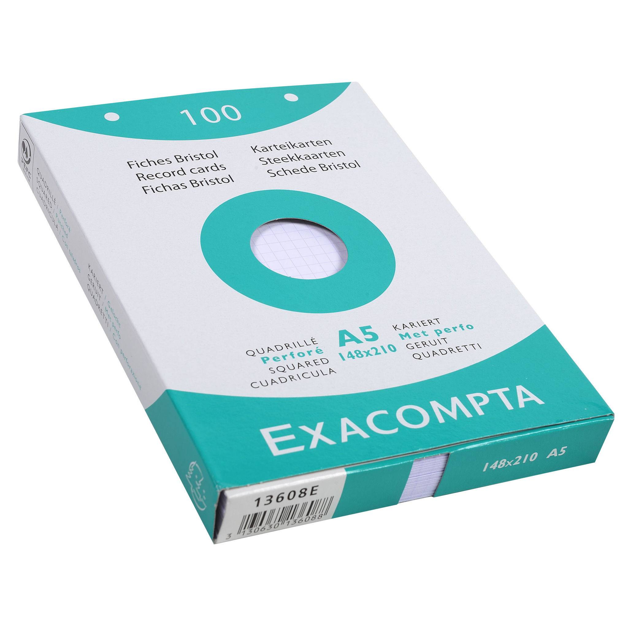 Exacompta 10x Karteikarten 148x200 kar ws 100St perfo - Weiß - 13608E