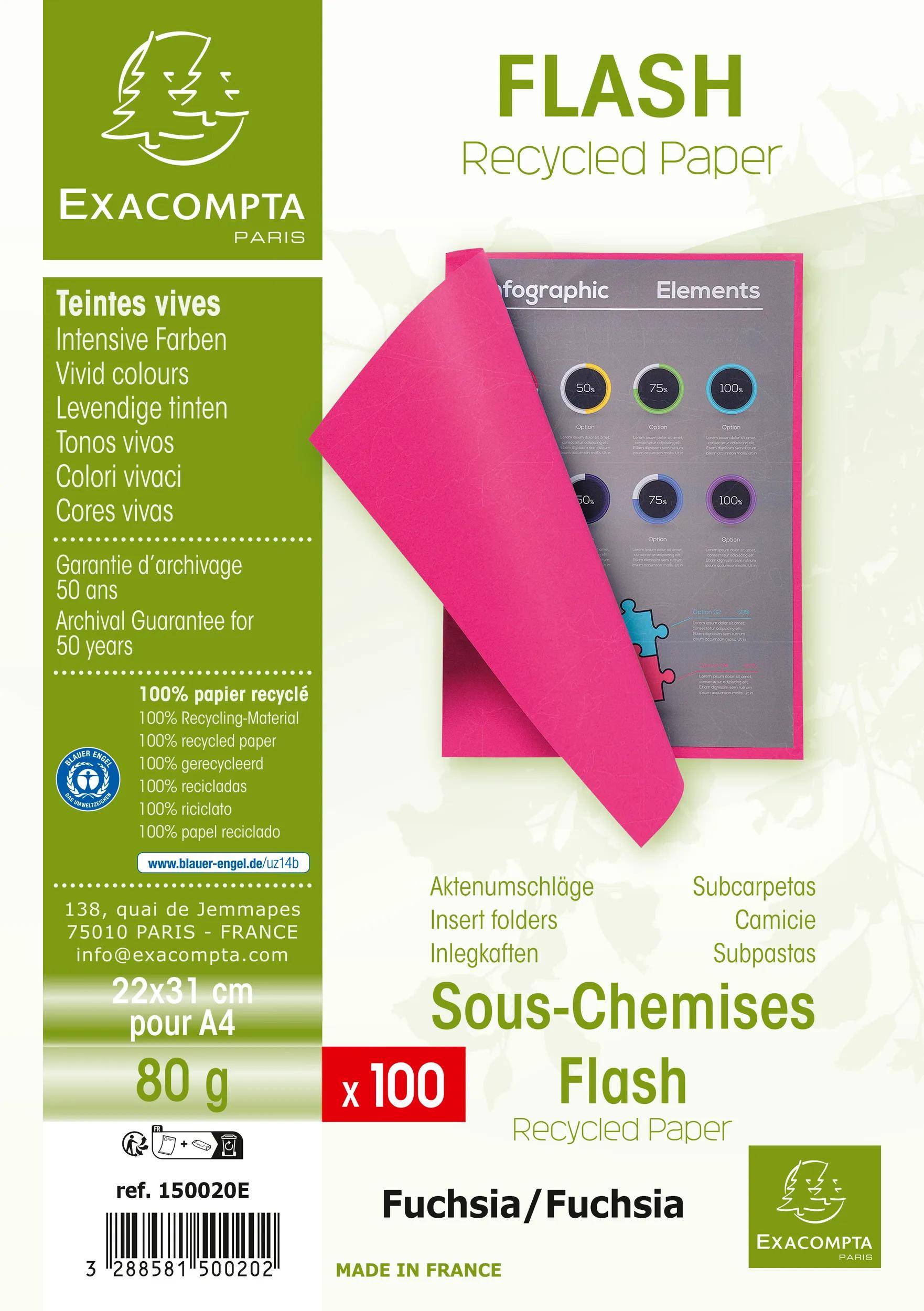 Exacompta 10x 100er Packung Aktendeckel 100% RC 22x31cm - Fuchsia - 150020E