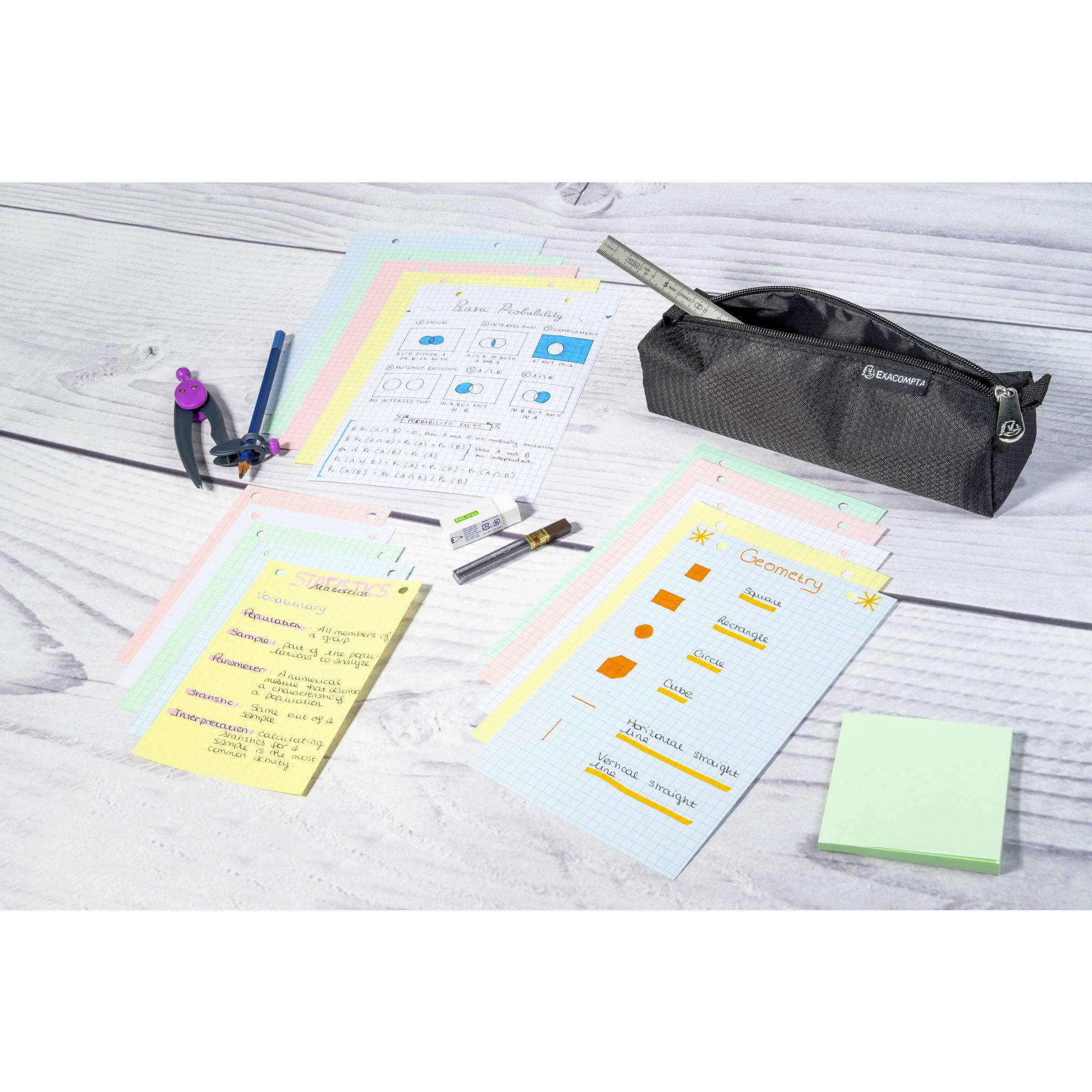 Exacompta 10x Karteikarten 100x150 kariert perforiert 100St sortiert - 13652E