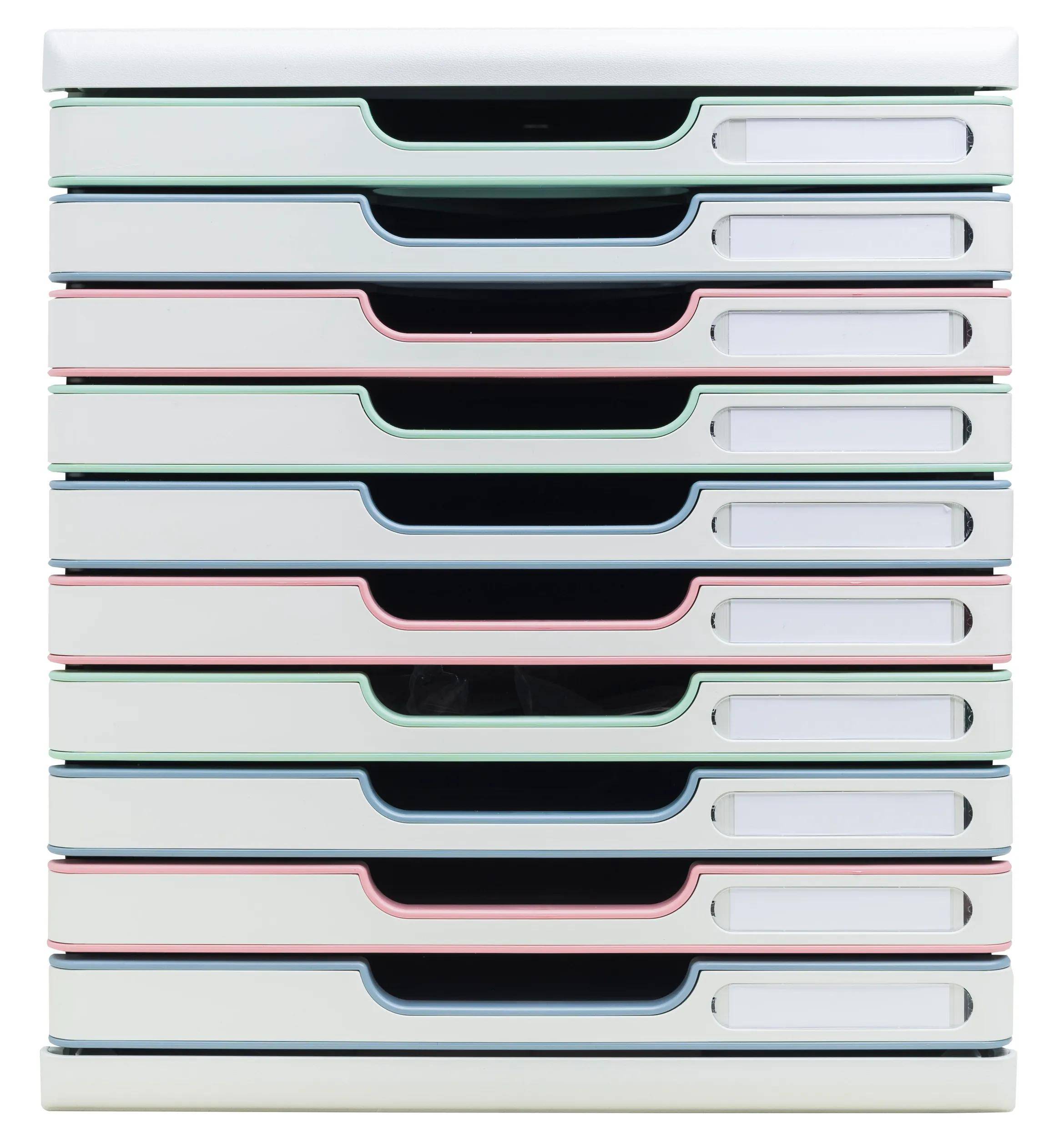 Exacompta Schubladenbox Modulo, 10 Schubladen, AutentiK Farben sortiert 302303D