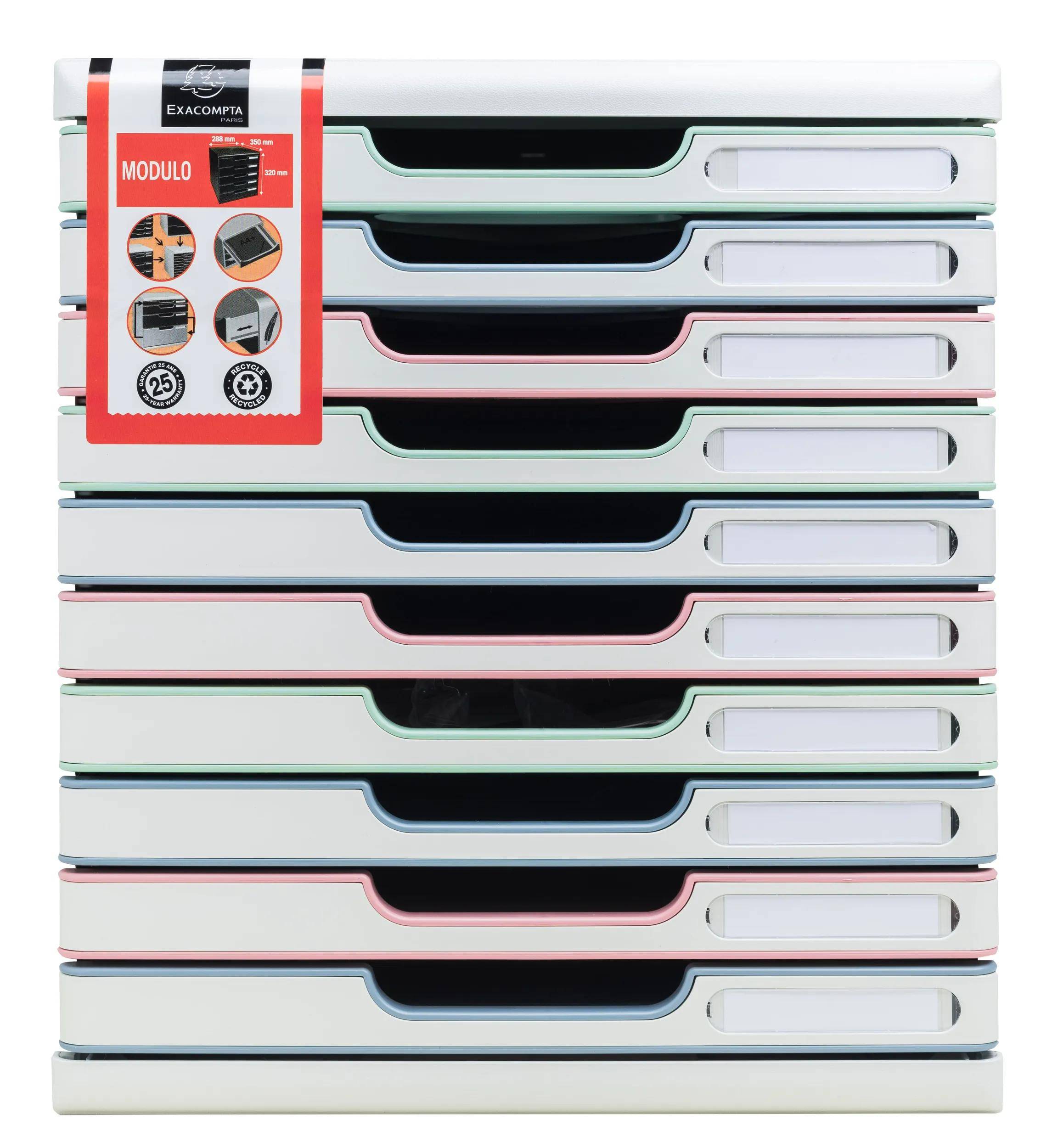 Exacompta Schubladenbox Modulo, 10 Schubladen, AutentiK Farben sortiert 302303D