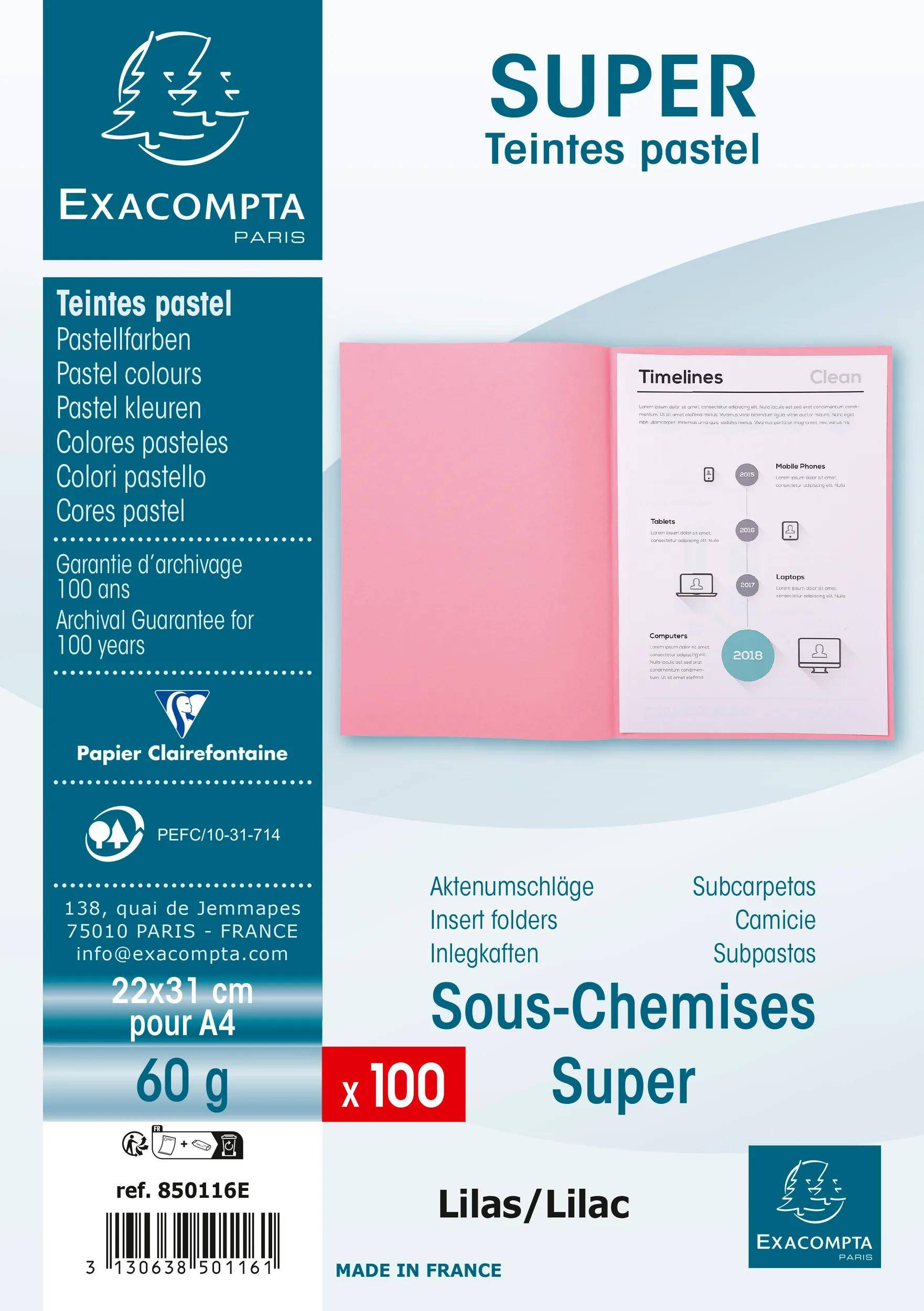 Exacompta 10x 100er Packung Aktendeckel SUPER 60 22x31cm - Flieder - 850116E