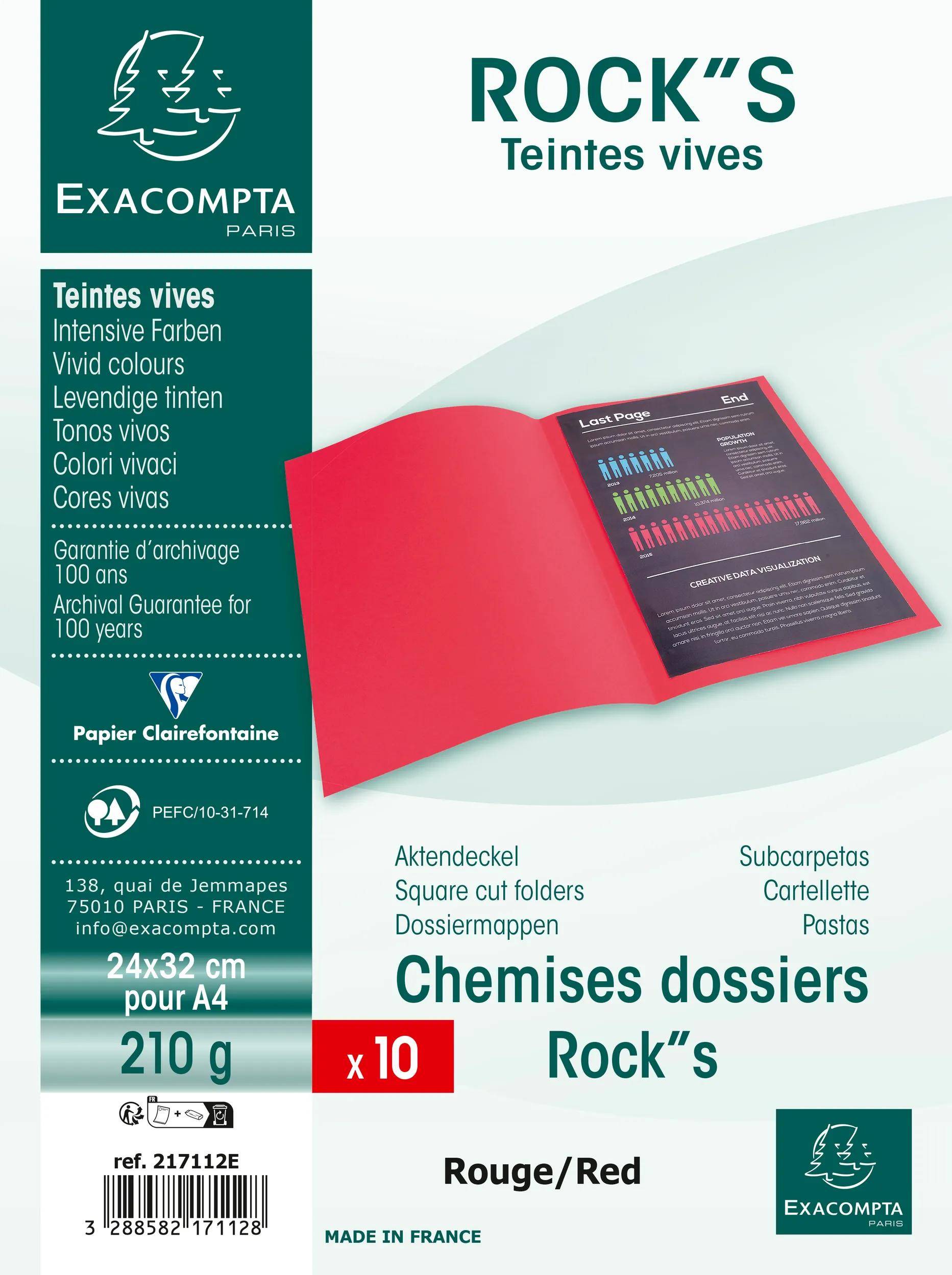 Exacompta 10x 10er Packung ROCK''S 210 24x32cm - Rot - 217112E