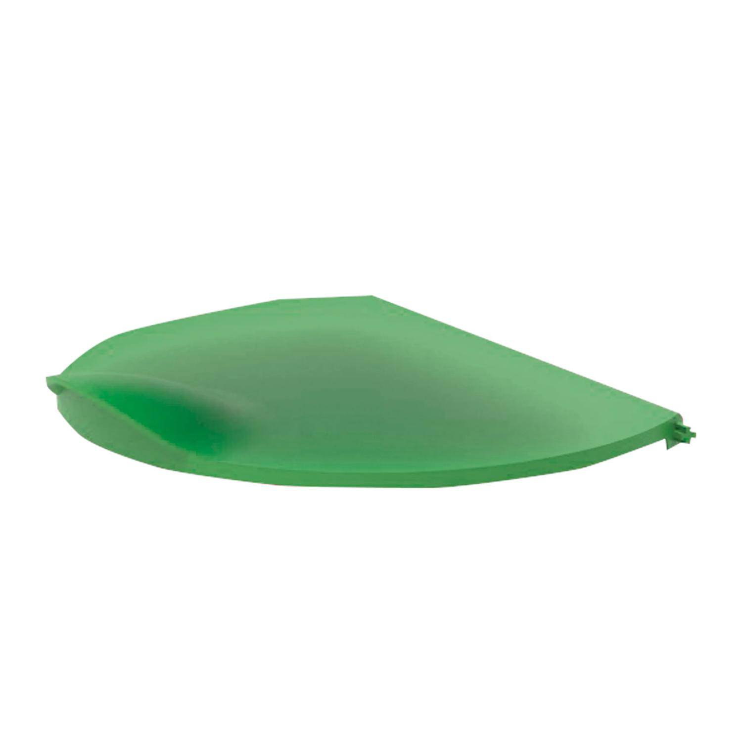 Grüner blattförmiger wiederverwendbarer Silikondeckel zur Lebensmittellagerung auf weißem Hintergrund.