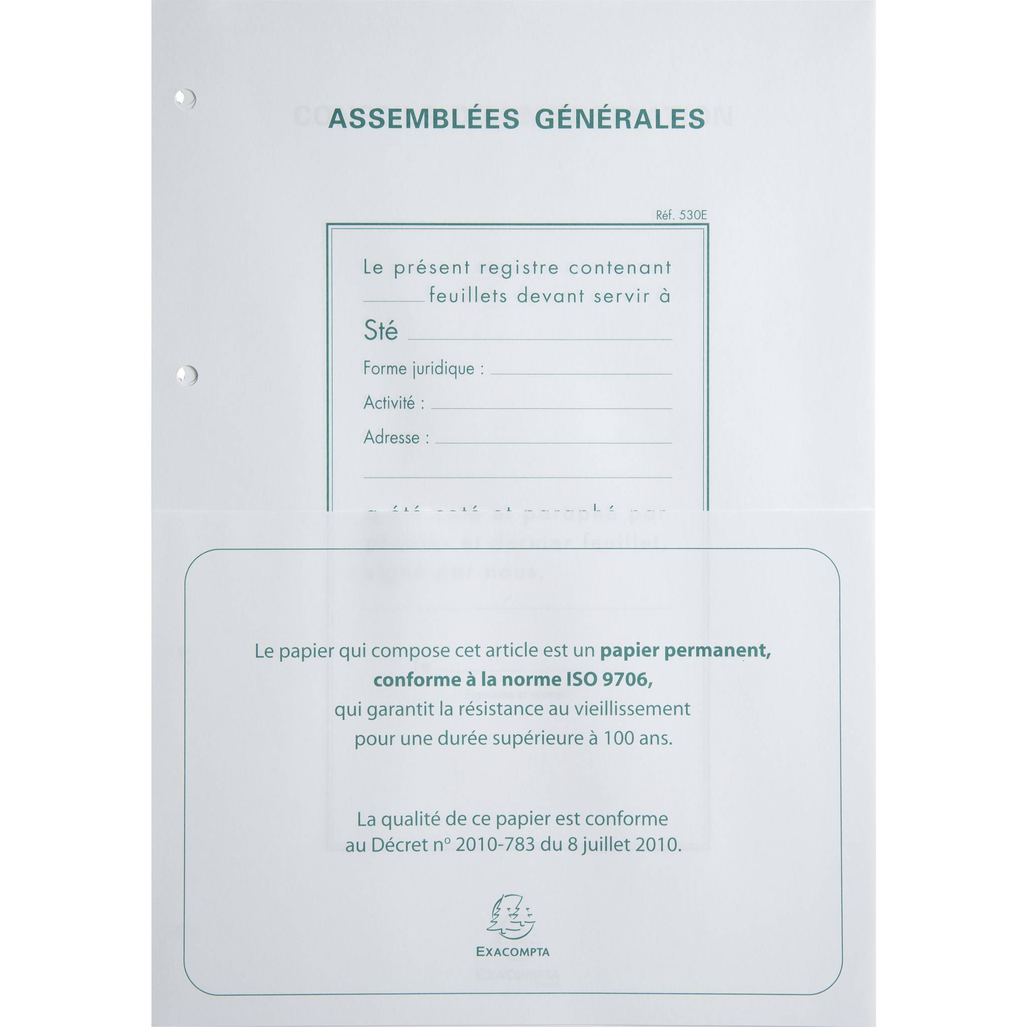 Exacompta 100 Blatt 29.7x21 weiss 4-Fach gelocht - Weiß - 5419E