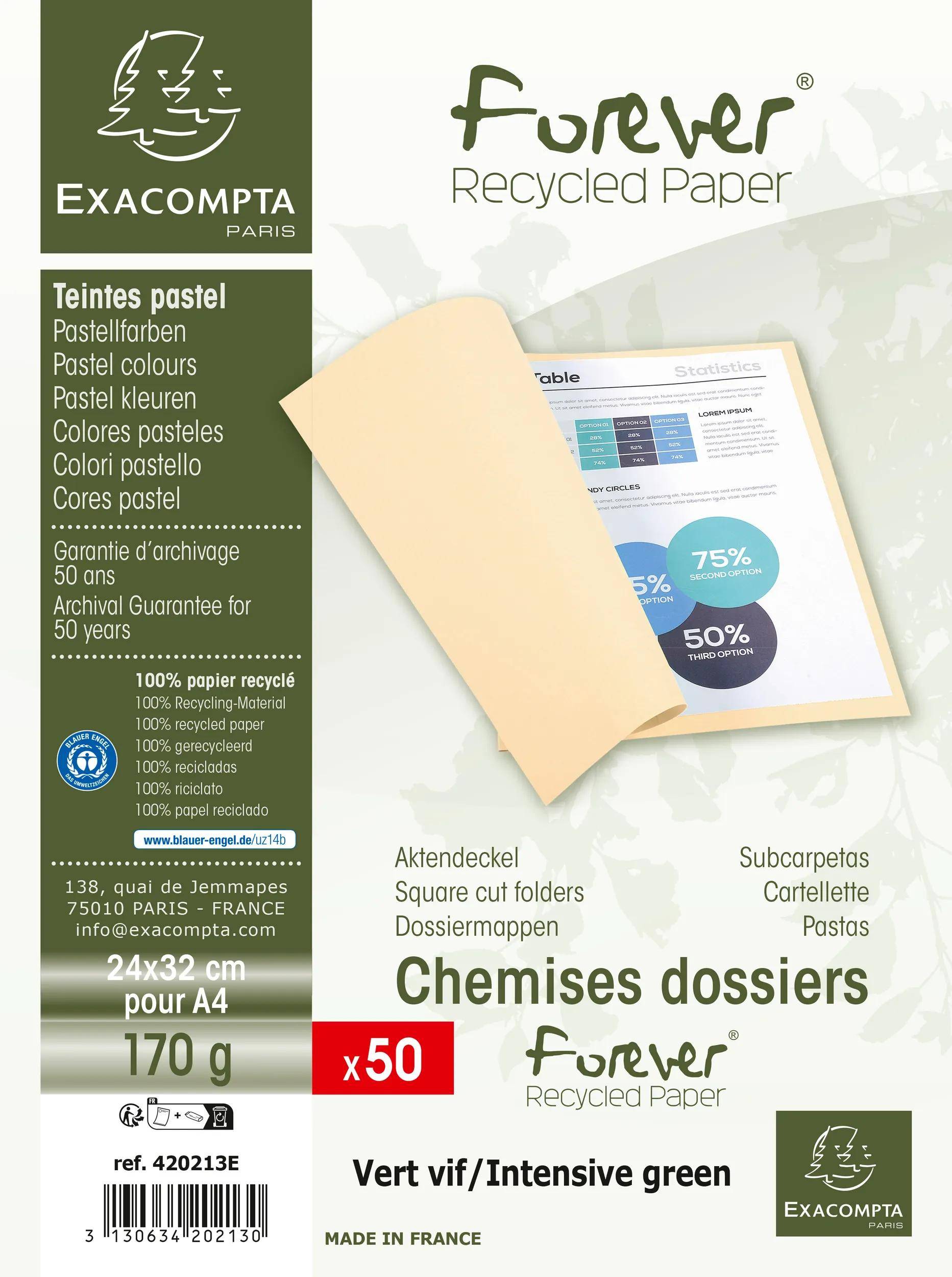 Exacompta 10x 50er Packung Aktendeckel FOREVER® 170 Grün Intensivgrün - 420213E