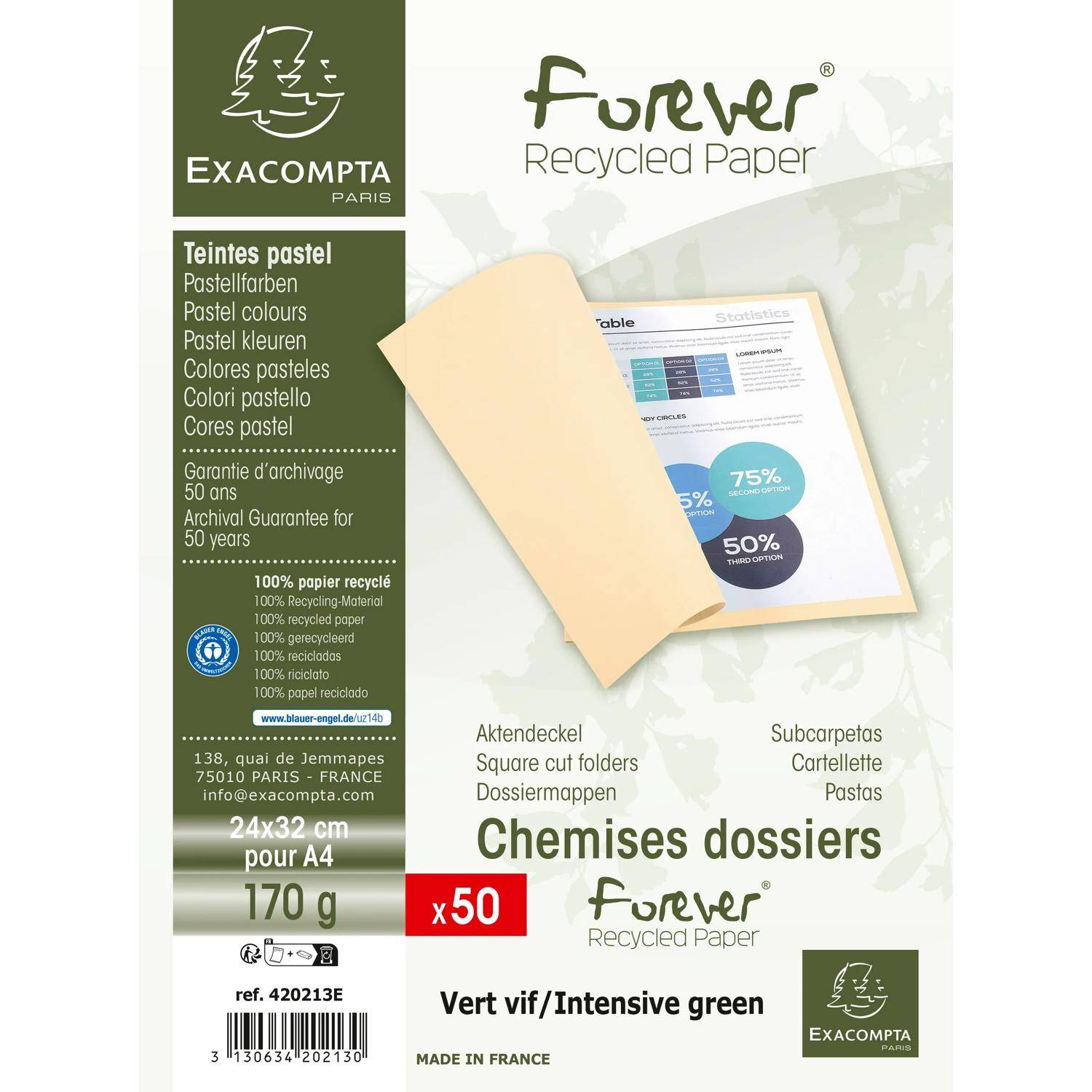 Exacompta 10x 50er Packung Aktendeckel FOREVER® 170 Grün Intensivgrün - 420213E