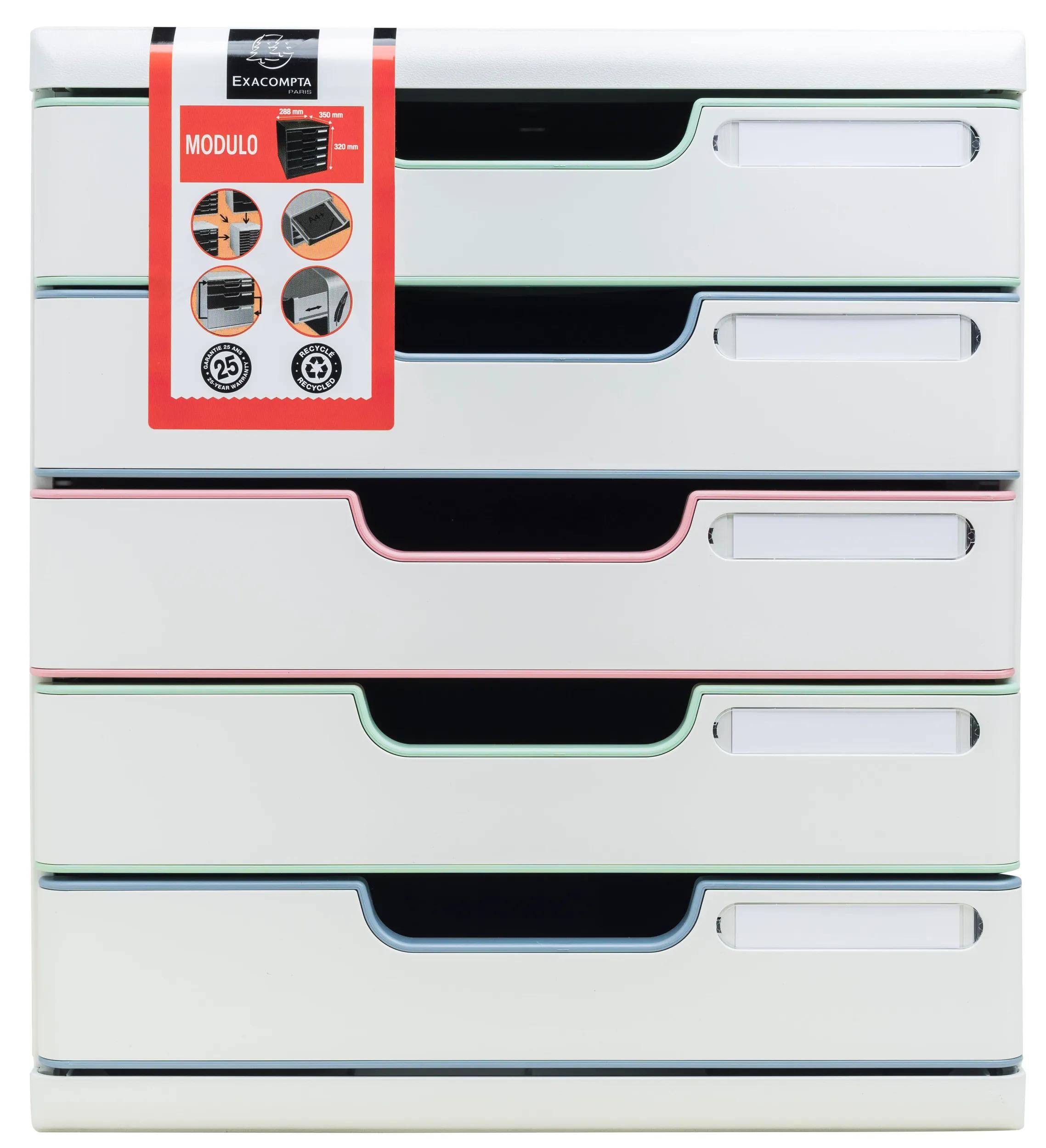 Exacompta Schubladenbox Modulo, 5 Schubladen, AutentiK Farben sortiert 301303D