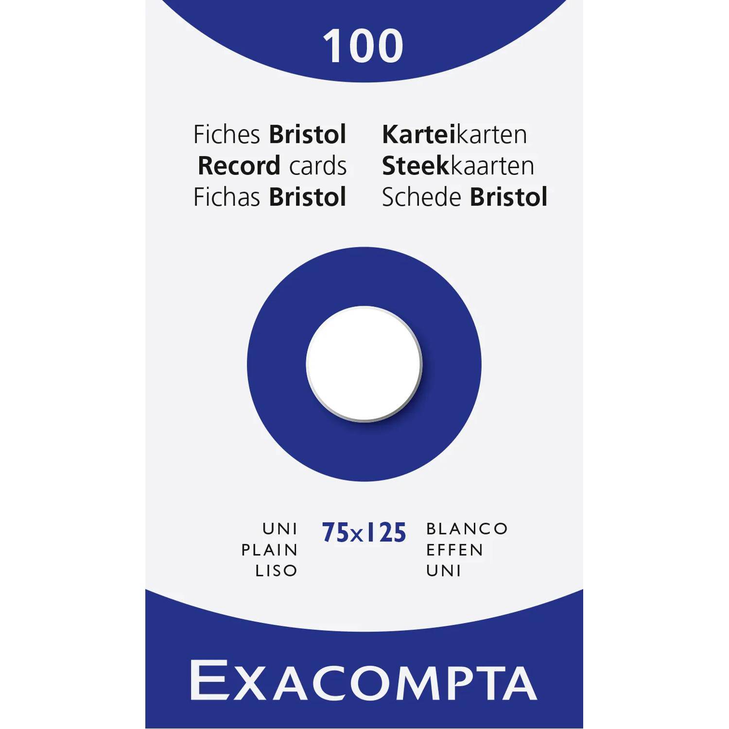 Exacompta Paket mit 100 Bristol Karteikarten, 75 x 125, blanko weiße uni Karten.