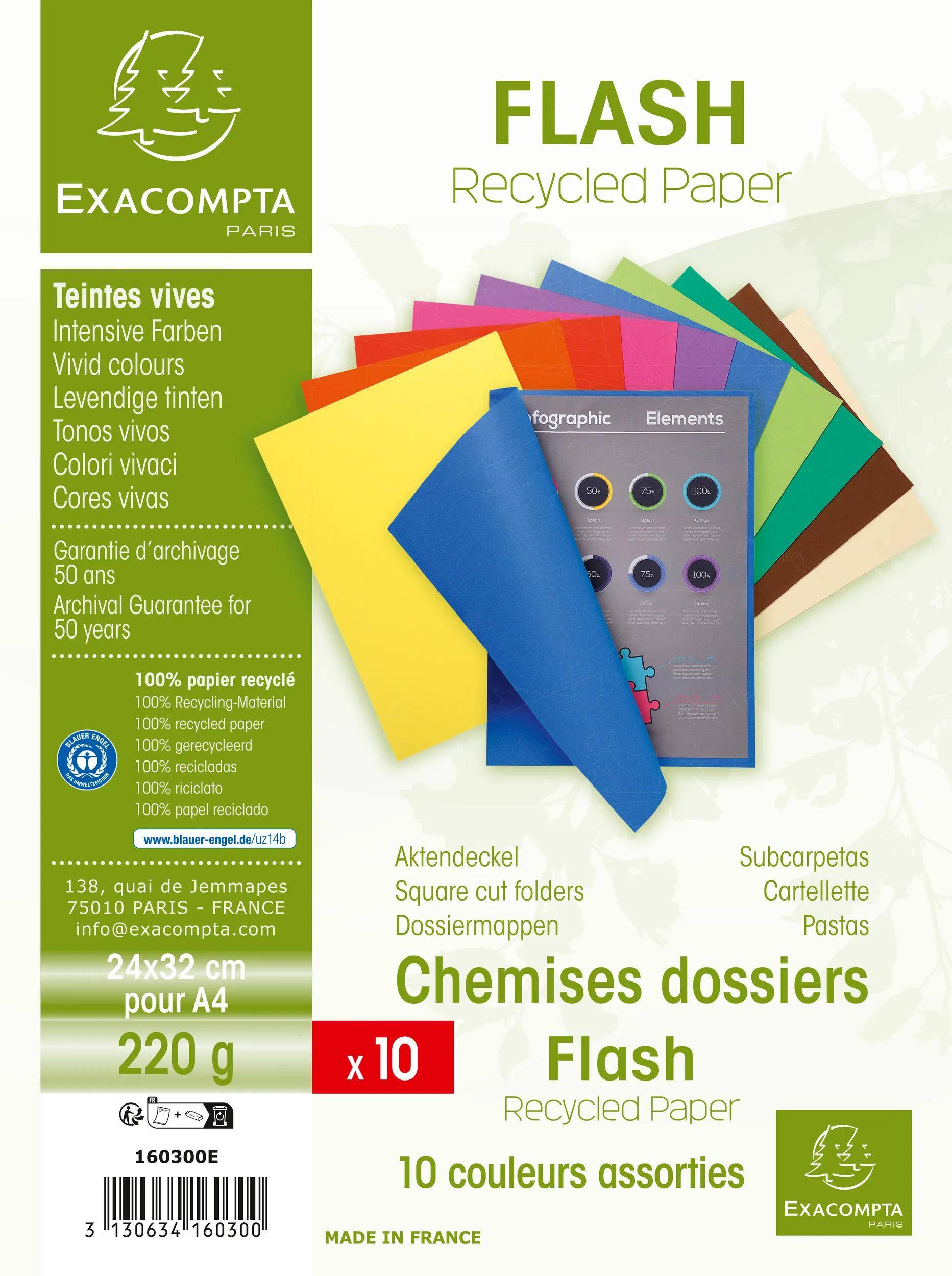 Exacompta 10x 10er Packung Aktendeckel 100% RC 24x32cm - sortiert - 160300E