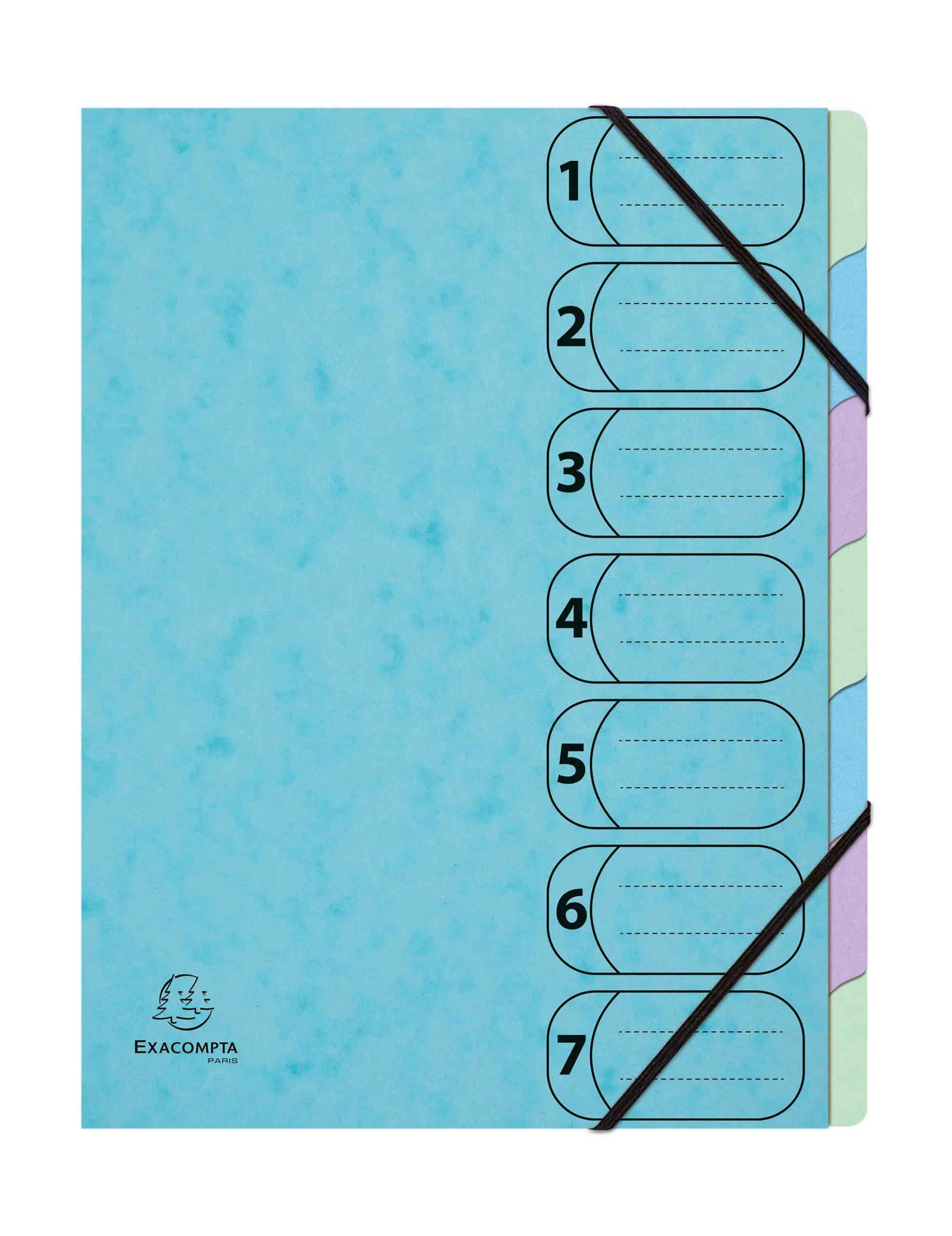 Exacompta 56562E 8x Ordnungsmapp A4 7 Fächer Aquarel blau