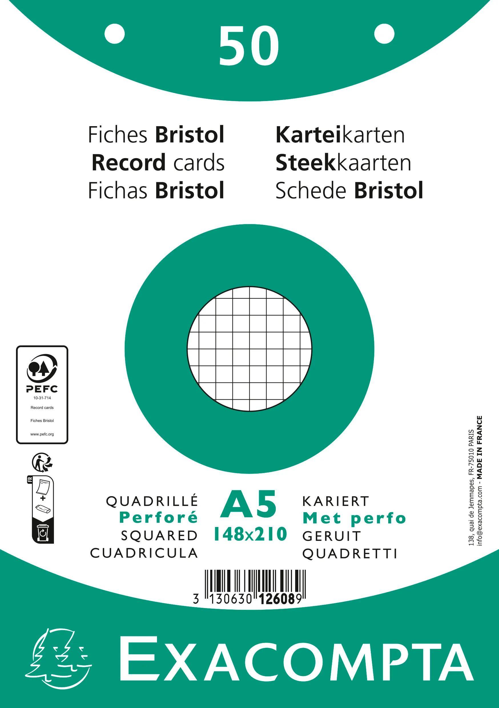 Exacompta 12608E 20x Karteikarten A5 kariert - Weiß