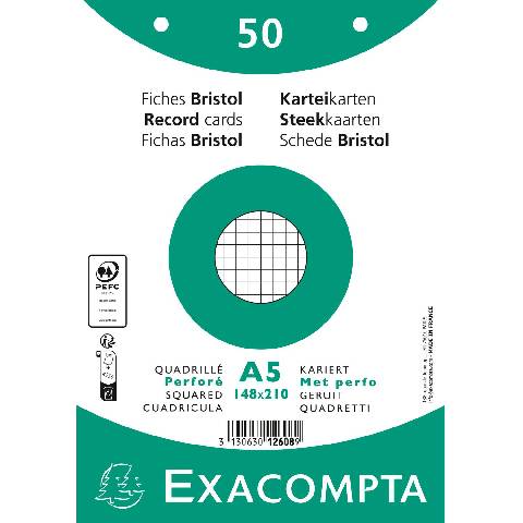Exacompta 12608E 20x Karteikarten A5 kariert - Weiß