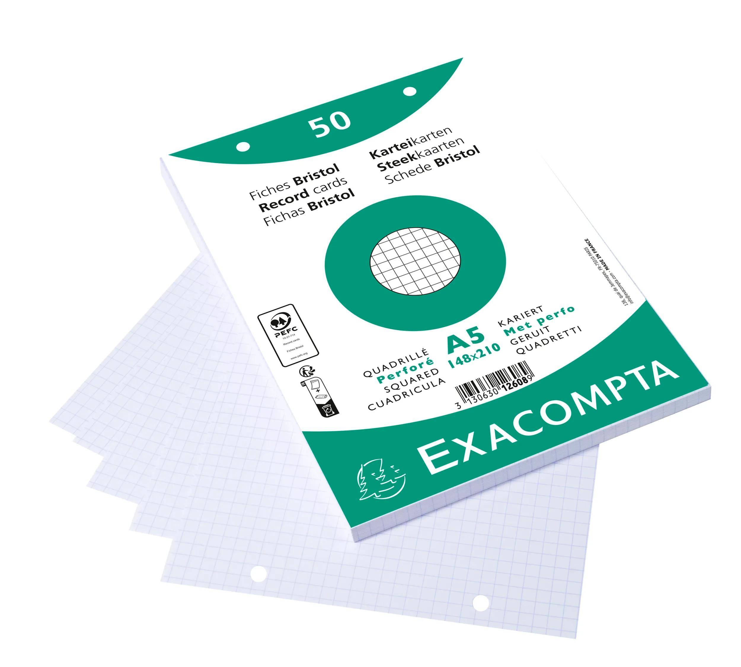 Exacompta 12608E 20x Karteikarten A5 kariert - Weiß