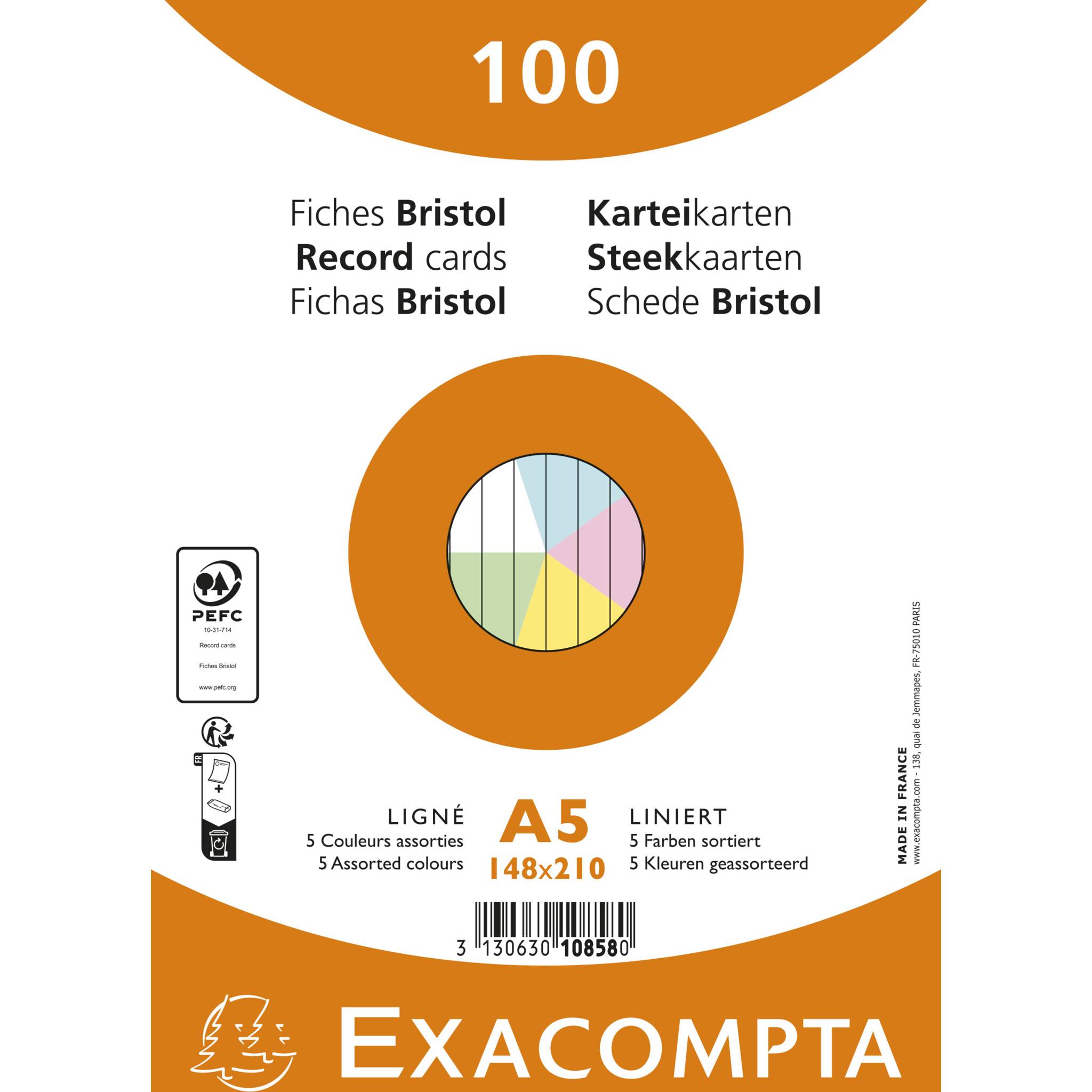 Exacompta 10858E 10x Karteikarten A5 Liniert