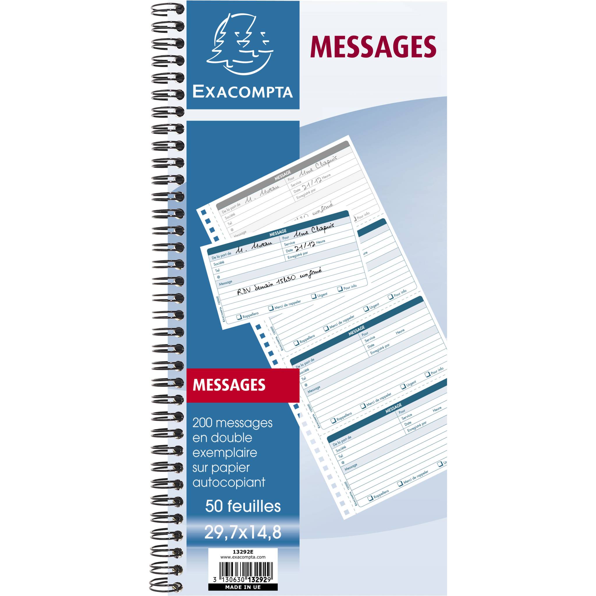 Exacompta 13292E 5x BLOCS MESSAGES SPIR. 29.7X14.8 50D