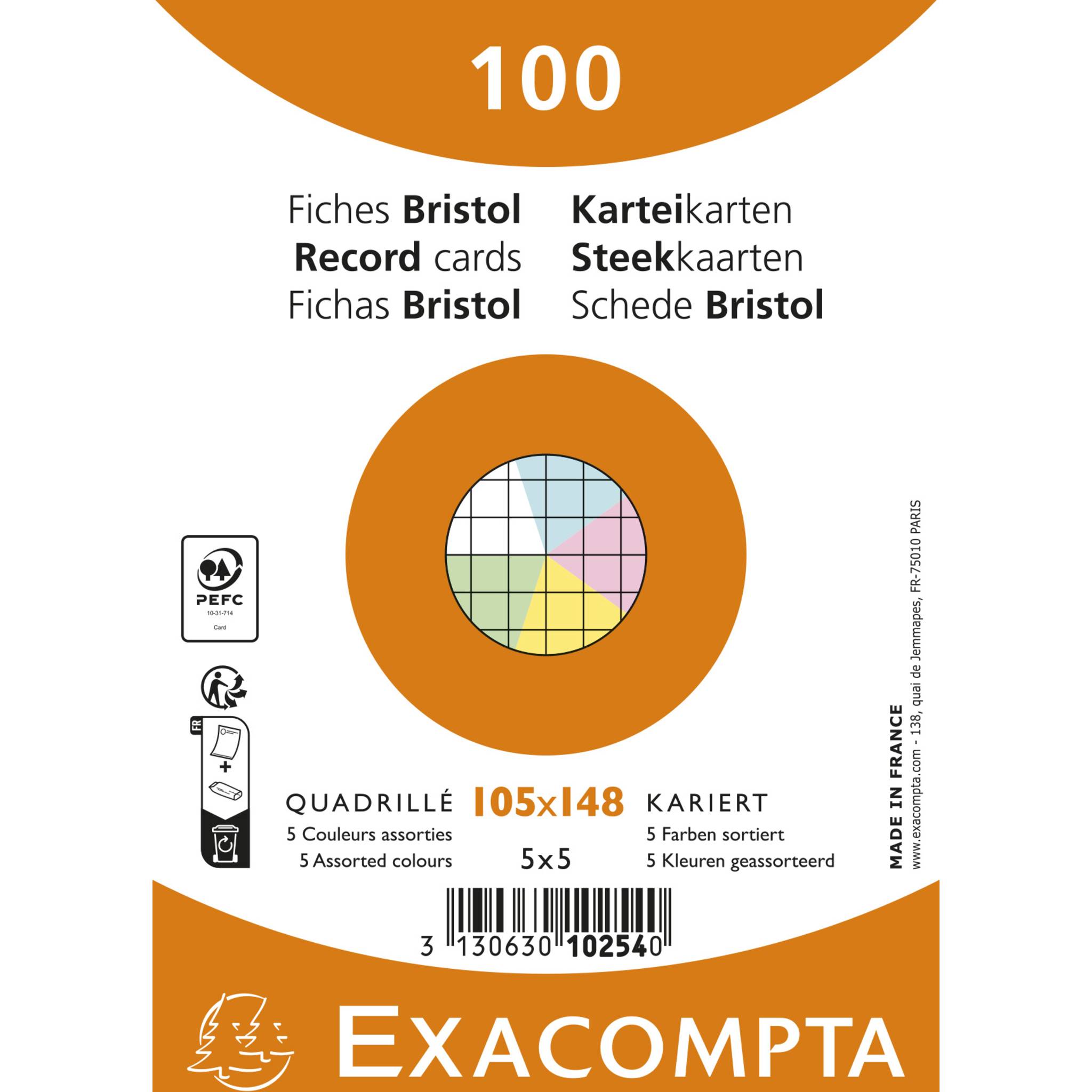 Exacompta 10254E 20x Karteikarten A6 Kariiert