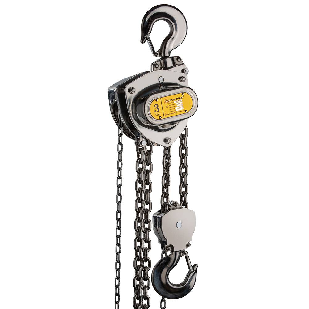 DELTA INOX Edelstahl Stirnradkettenzug mit Edelstahl Last- und Handkette Tragkraft 3,0t Hubhöhe 10m