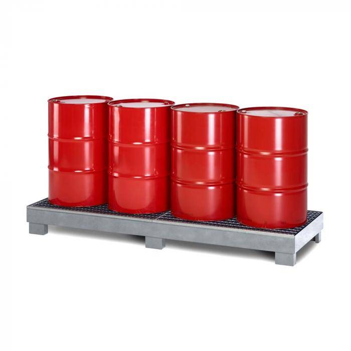 Auffangwanne Typ RWG-4R aus Stahl - mit Gitterrost - passend für 4x 200 Liter Fass - Unterfahrhöhe 100 mm - verzinkt