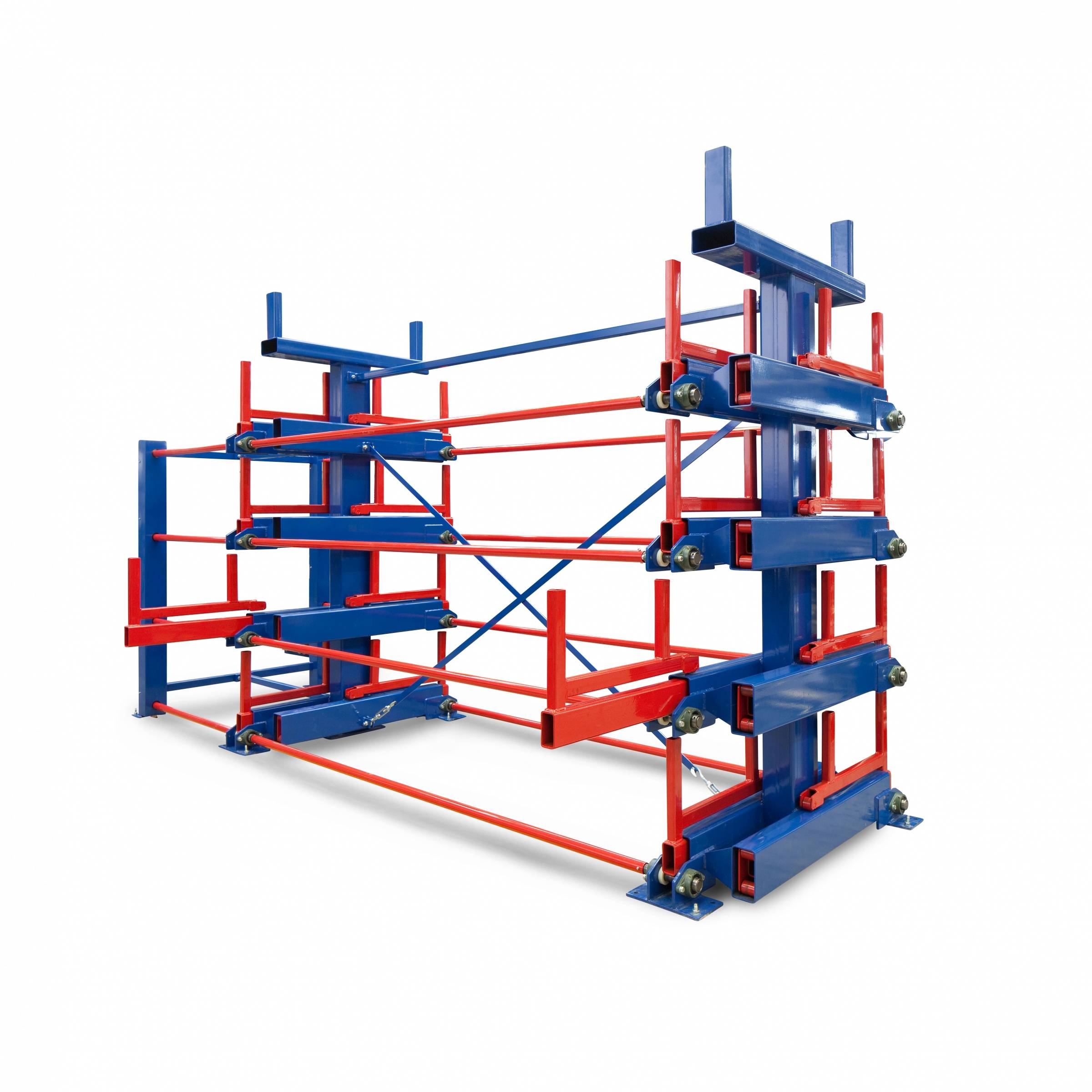 RR Industrietechnik Roll-Aus-Regal einseitg Typ RRA-D25 2x4 Lagerebenen plus Dachablage 1500kg Traglast pro Arm