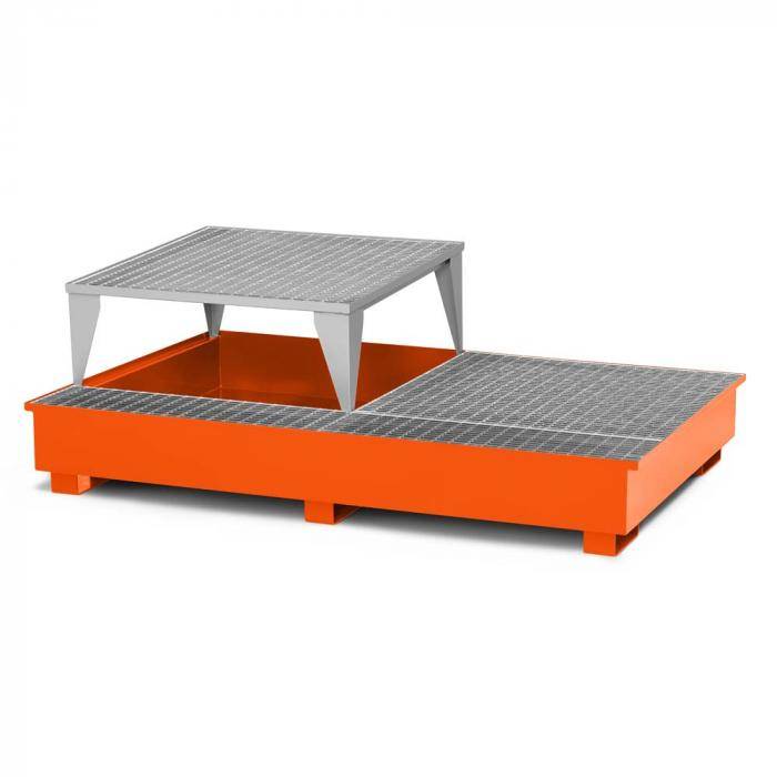 Auffangwanne Typ RTA-21 für IBC aus Stahl mit Abfüllbereich - für 1000 Liter IBC - mit Abfüllbock Typ RAB - Farbe - RAL 2004 reinorange