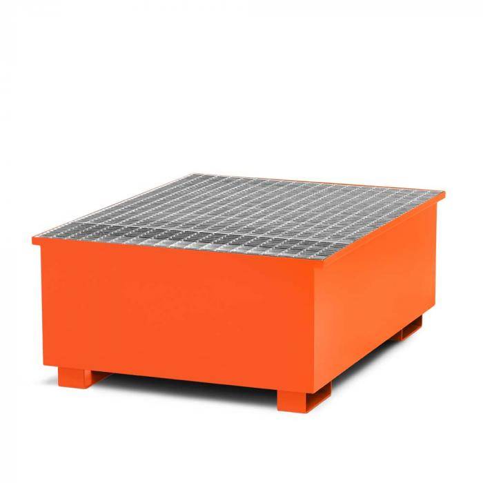 Auffangwanne Typ RTA-1 für IBC aus Stahl mit Abfüllbereich - für 1000 Liter IBC - ohne Abfüllbock Typ RAB - Farbe - RAL 2004 reinorange