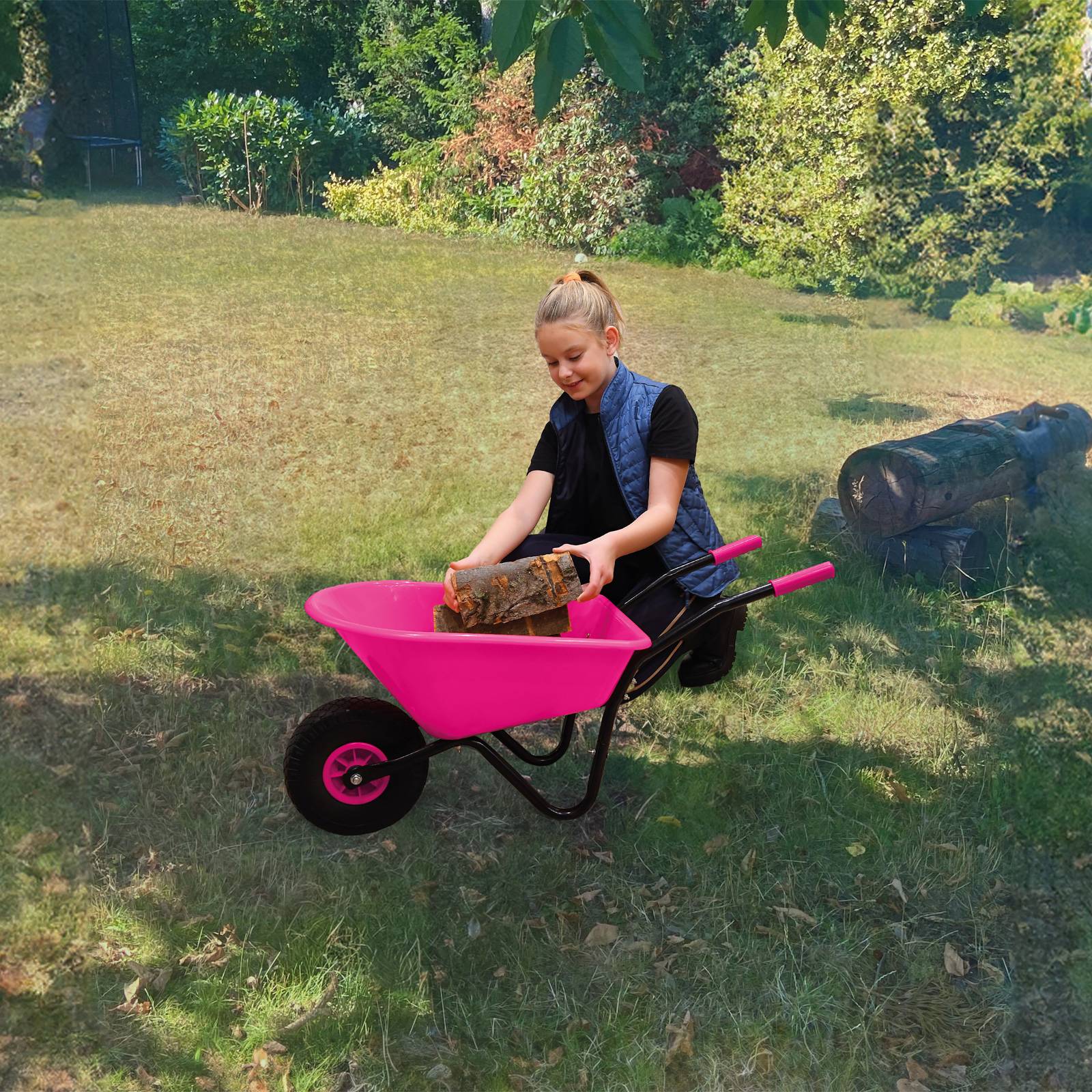 Pro-Bau-Tec Kinderschubkarre Pink mit PP-Mulde 20L mit PU-Rad