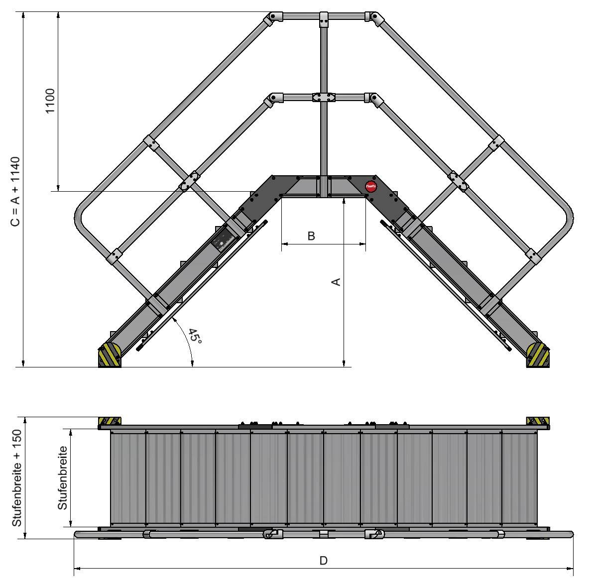 Hailo Überstieg stationär Neigung 45° Stufenbreite 600mm 7 Stufen