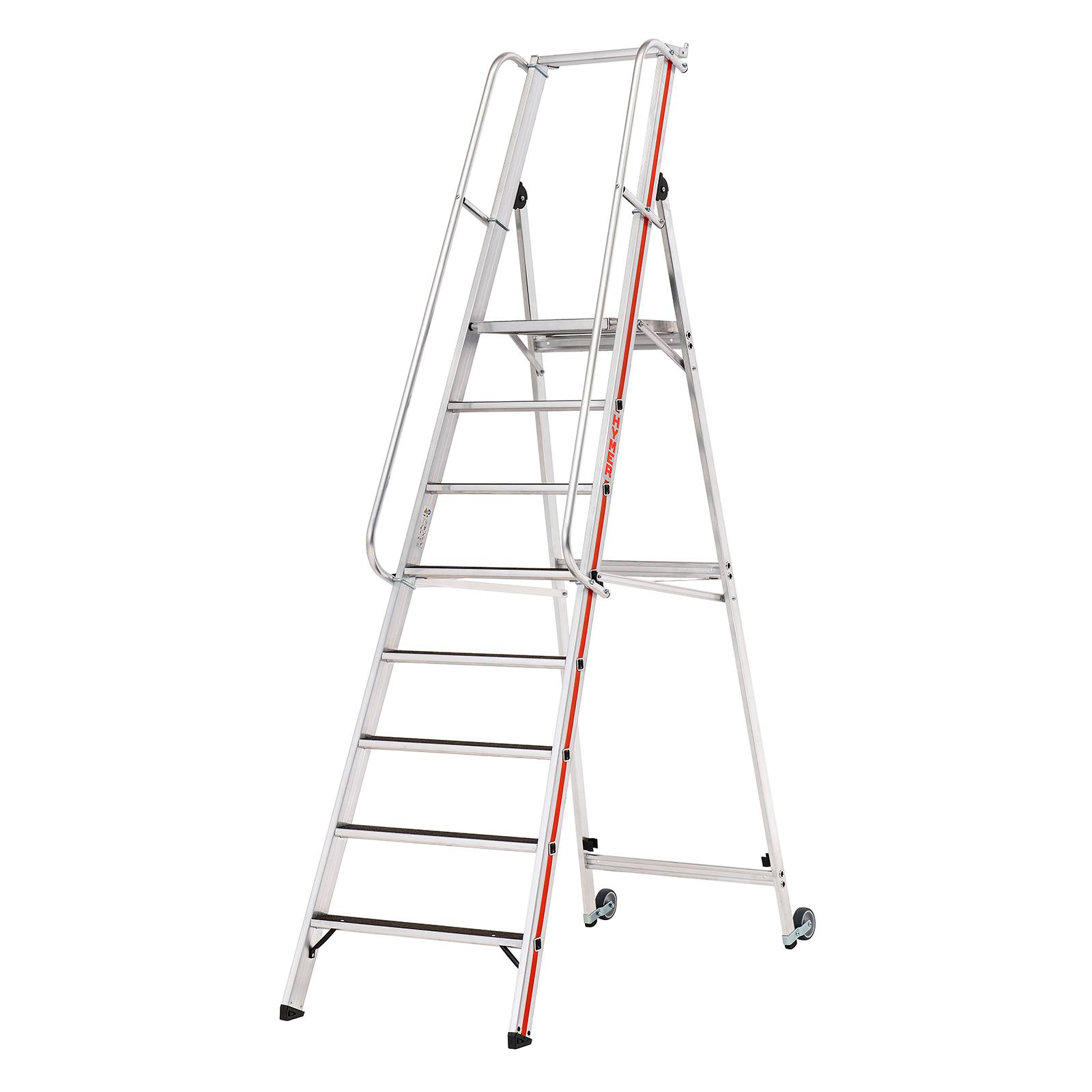 Hymer Plattformleiter R13 mit Kipprollen und langem Handlauf 8 Stufen