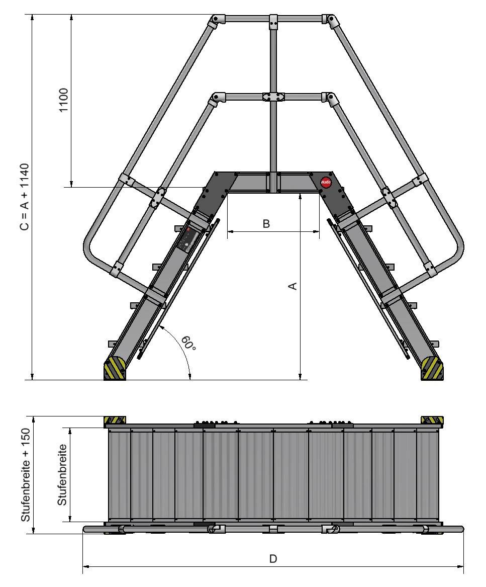 Hailo Überstieg stationär Neigung 60° Stufenbreite 800mm 5 Stufen