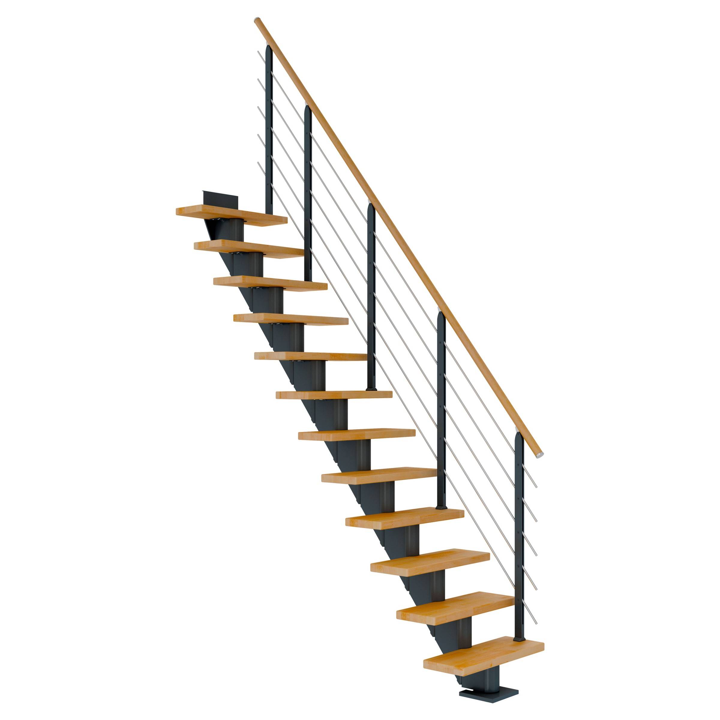 Dolle Mittelholmtreppe Frankfurt Gerade Buche, geölt 65 cm breit für Geschosshöhen 240 – 279 cm UK Metall Anthrazit inkl. einseitigem Designgelä