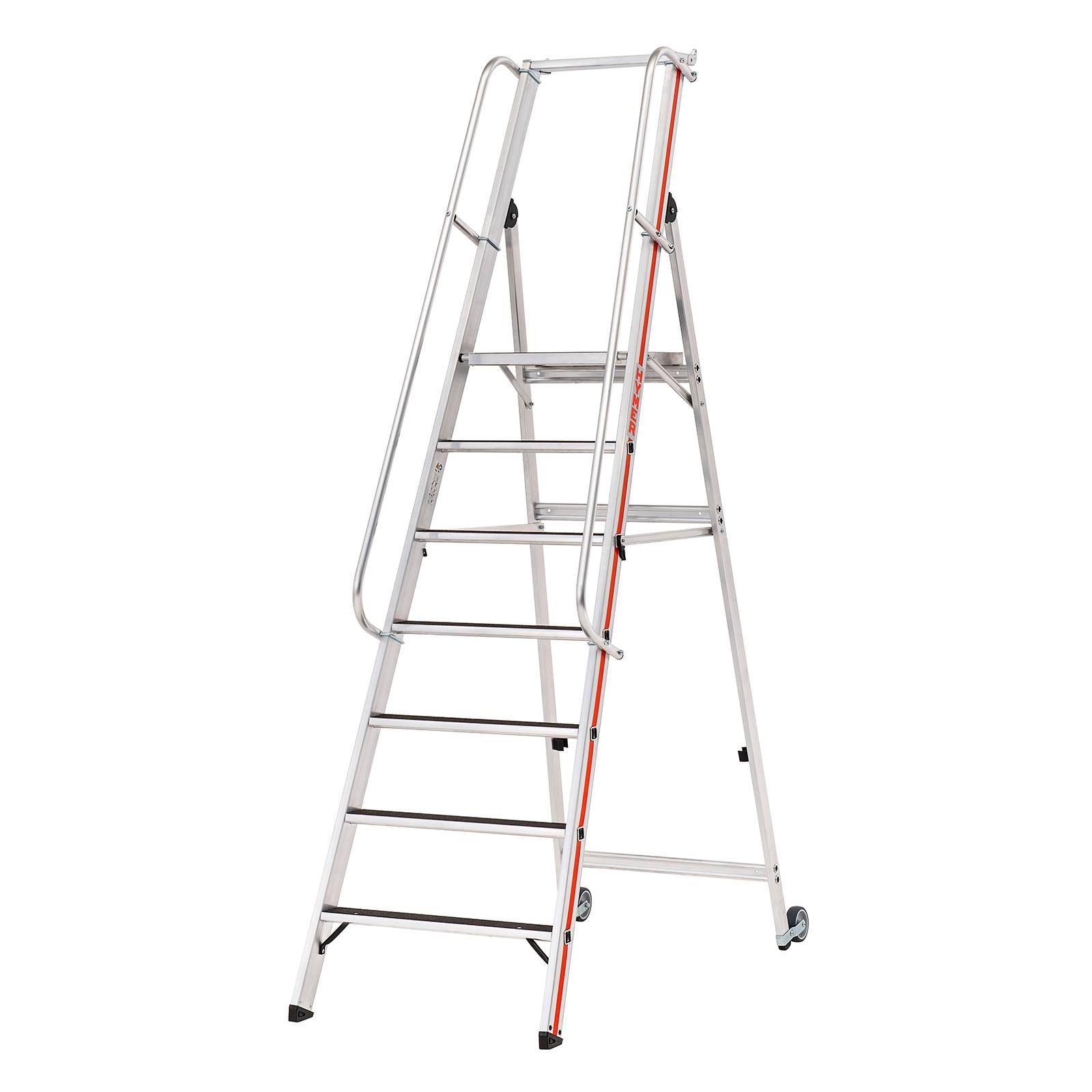 Hymer Plattformleiter R13 mit Kipprollen und langem Handlauf 7 Stufen