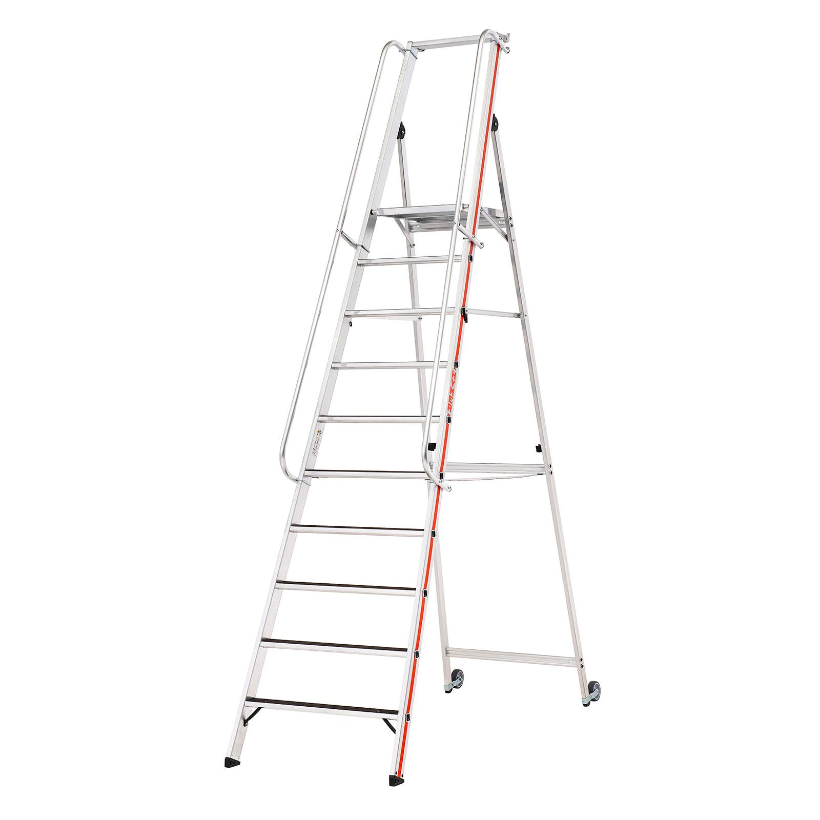 Hymer Plattformleiter R13 mit Kipprollen und langem Handlauf 10 Stufen