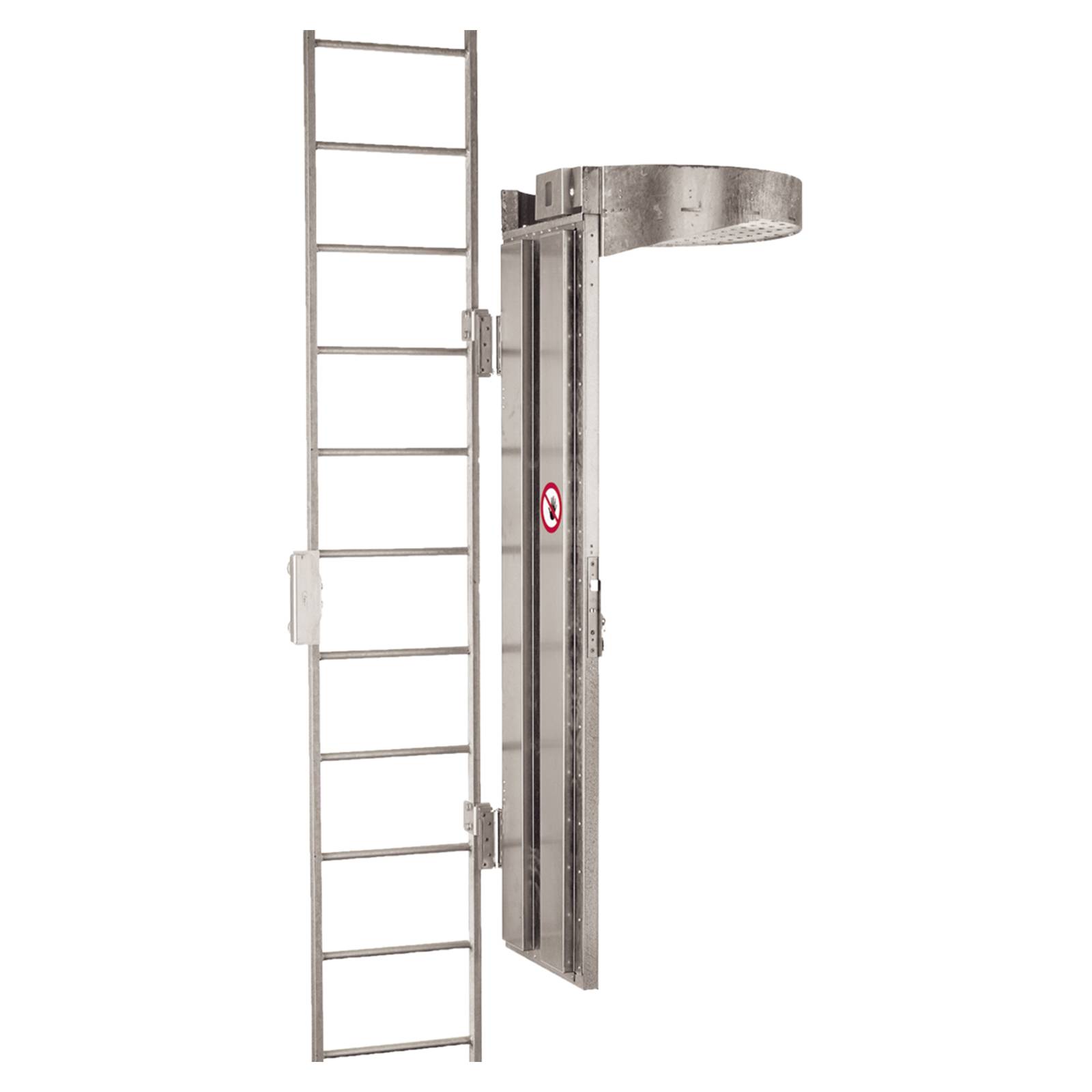Hymer Aufstiegssperre mit abschließbarem Deckel und Entriegelungspedal Stahl verzinkt Scharnieranbindung rechts