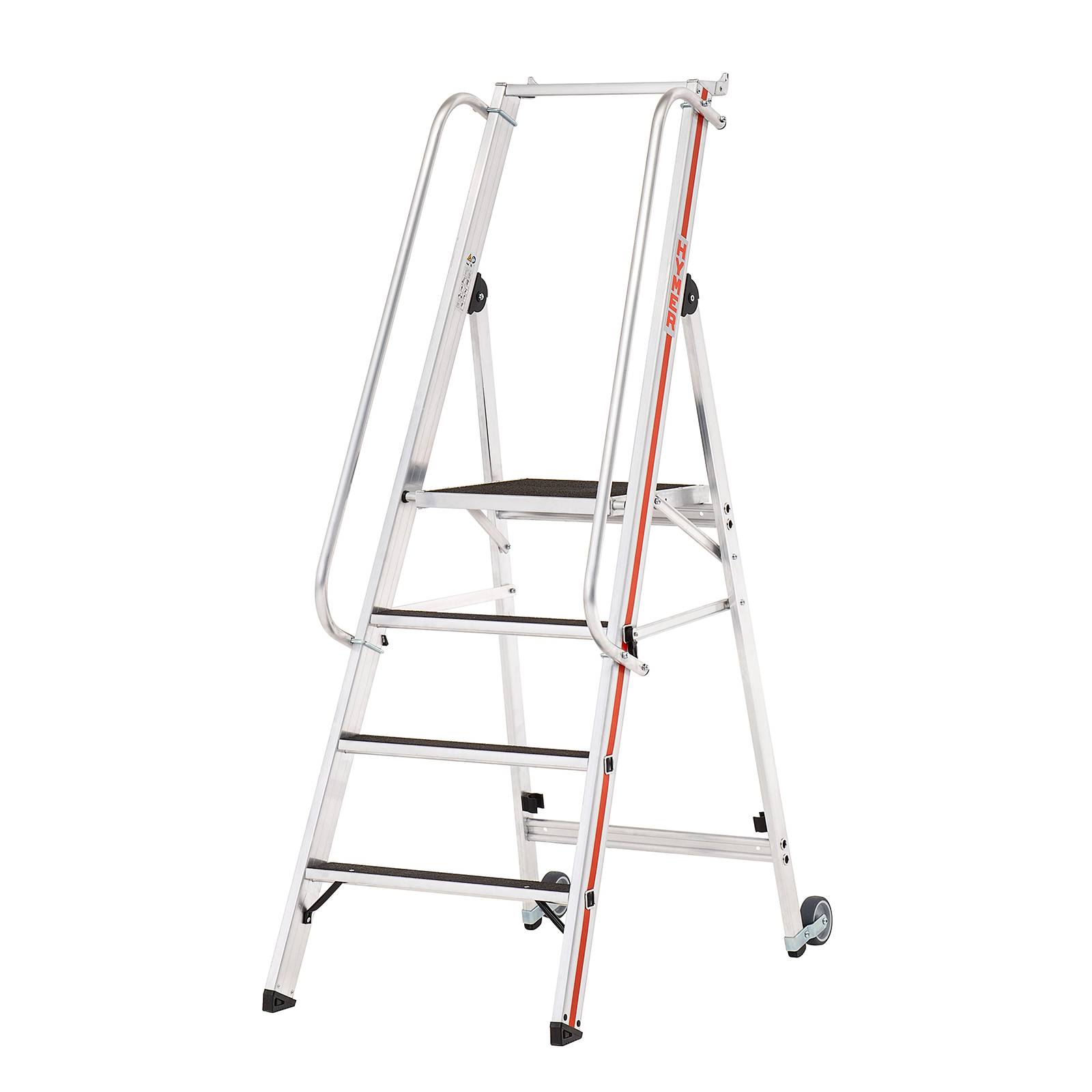 Hymer Plattformleiter R13 mit Kipprollen und langem Handlauf 4 Stufen