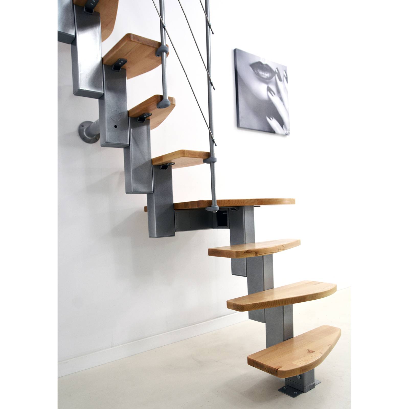 Minka Mittelholmtreppe Quatro Turn 38 - 298cm Geschosshöhe Buche Grau