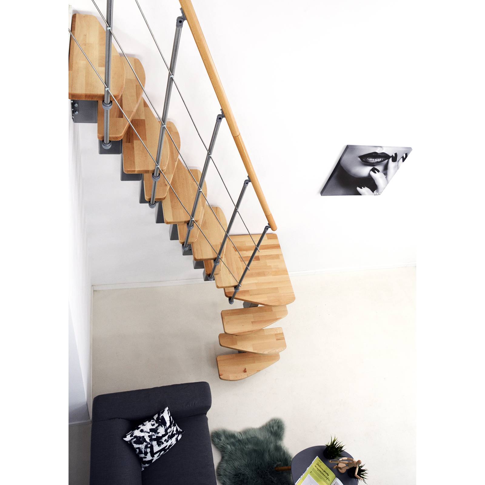 Minka Mittelholmtreppe Quatro Turn 38 - 298cm Geschosshöhe Buche Grau