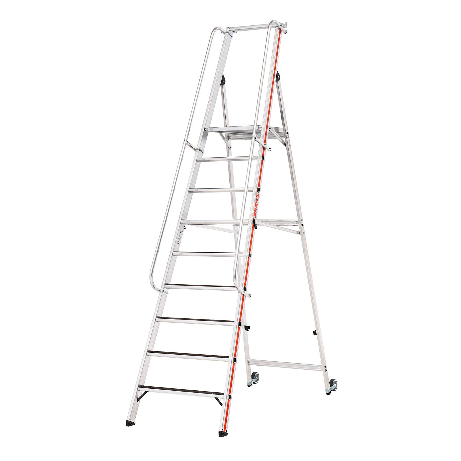 Hymer Plattformleiter R13 mit Kipprollen und langem Handlauf 9 Stufen