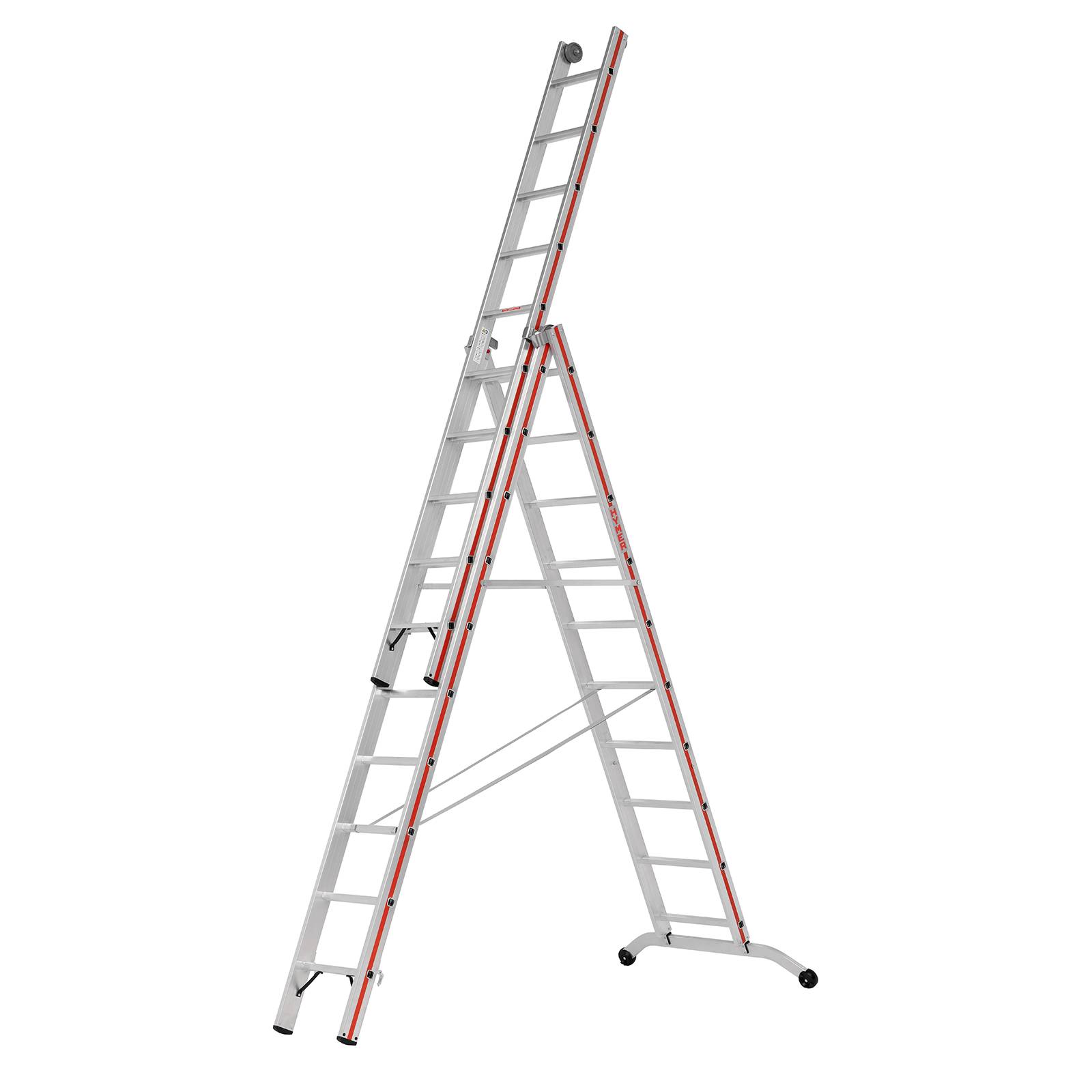 Hymer Stufenmehrzweckleiter mit Wandlaufrollen 3x10 Sprossen/Stufen