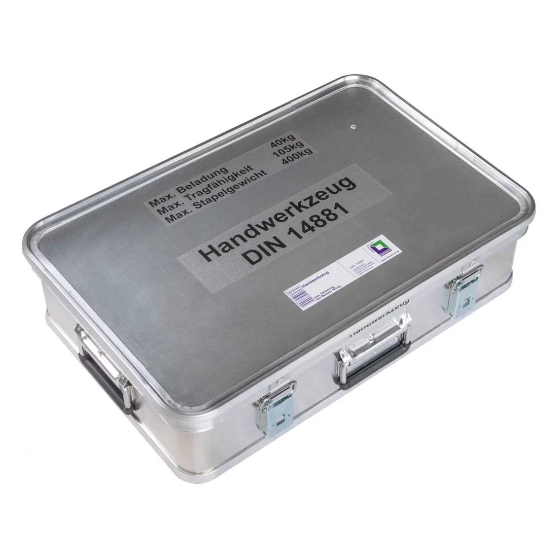 MUNK Rettungstechnik Aluminium Kasten 600x400x150mm mit Deckel, Beschriftung "Handwerkzeug"
