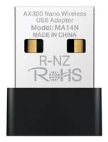 Ein USB-Adapter mit dem Text 'USB Adapter, Modell: MA14N, Hergestellt in China, R-NZ, RoHS' mit zwei sichtbaren goldenen Anschlüssen.