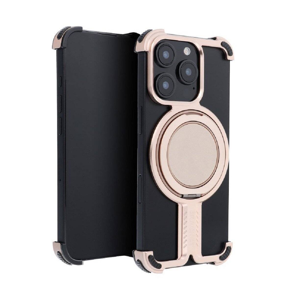 Bracket Case – Robuste Aluminium-Handyhülle mit integriertem Ringständer kompatibel mit iPhone 13 Gold