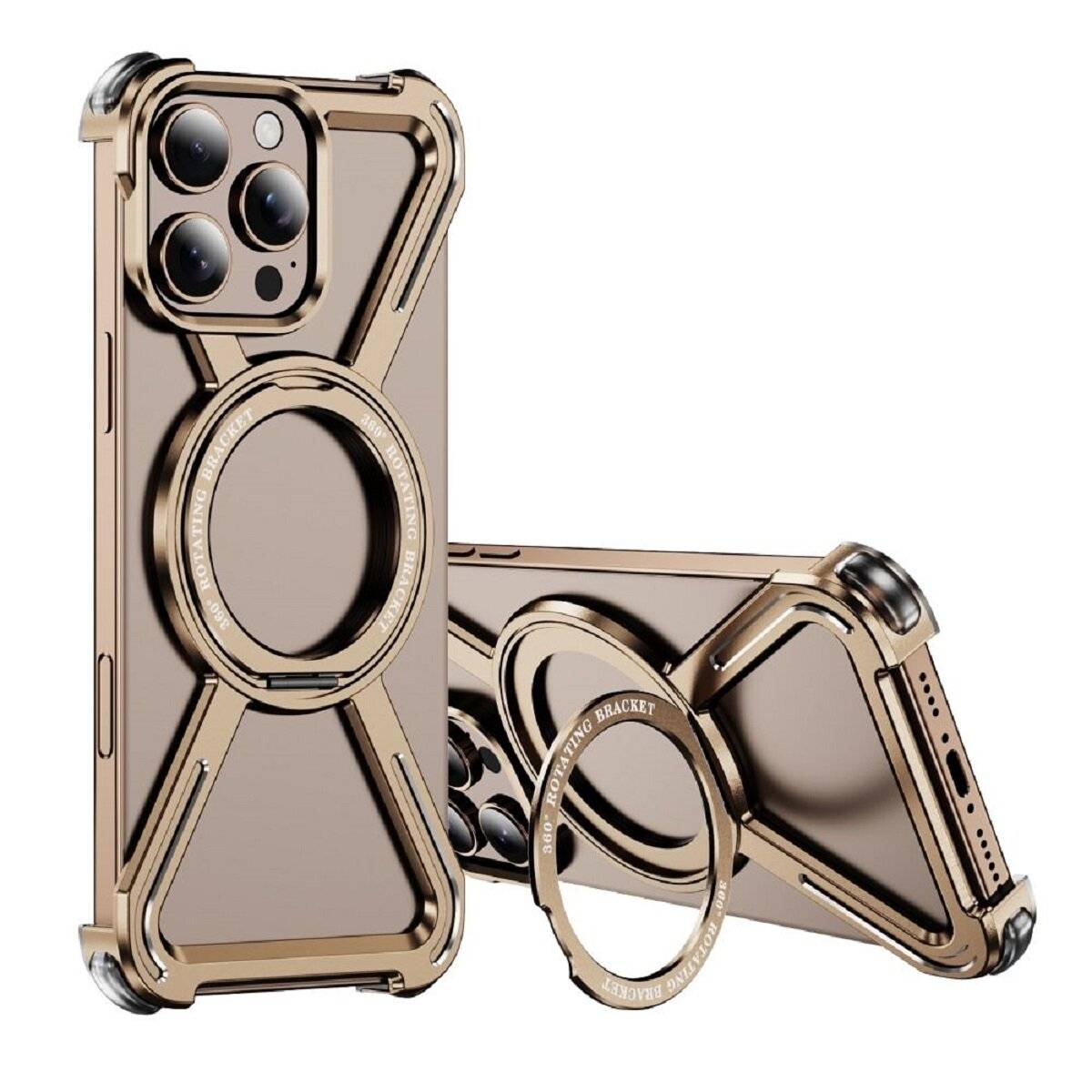 Bracket Case – Robuste Aluminium-Handyhülle mit integriertem Ringständer kompatibel mit iPhone 13 Gold