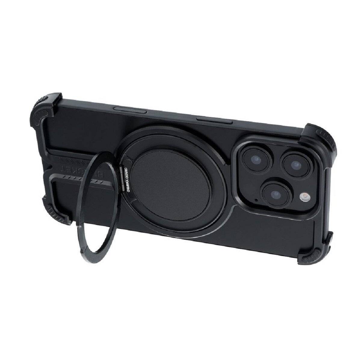 Bracket Case – Robuste Aluminium-Handyhülle mit integriertem Ringständer kompatibel mit iPhone 16 Schwarz