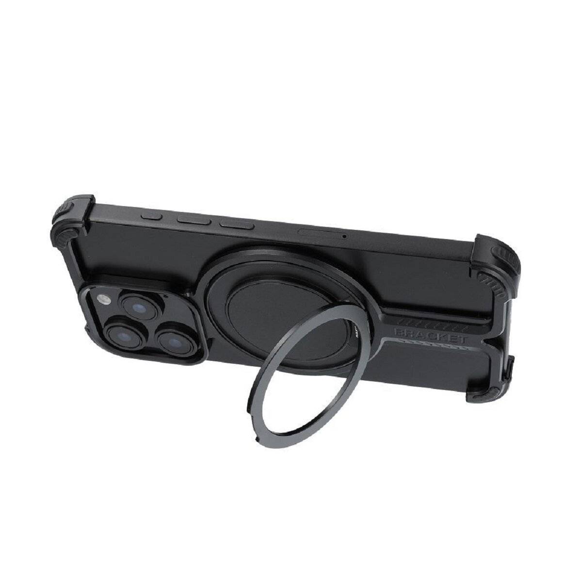 Bracket Case – Robuste Aluminium-Handyhülle mit integriertem Ringständer kompatibel mit iPhone 16 Schwarz