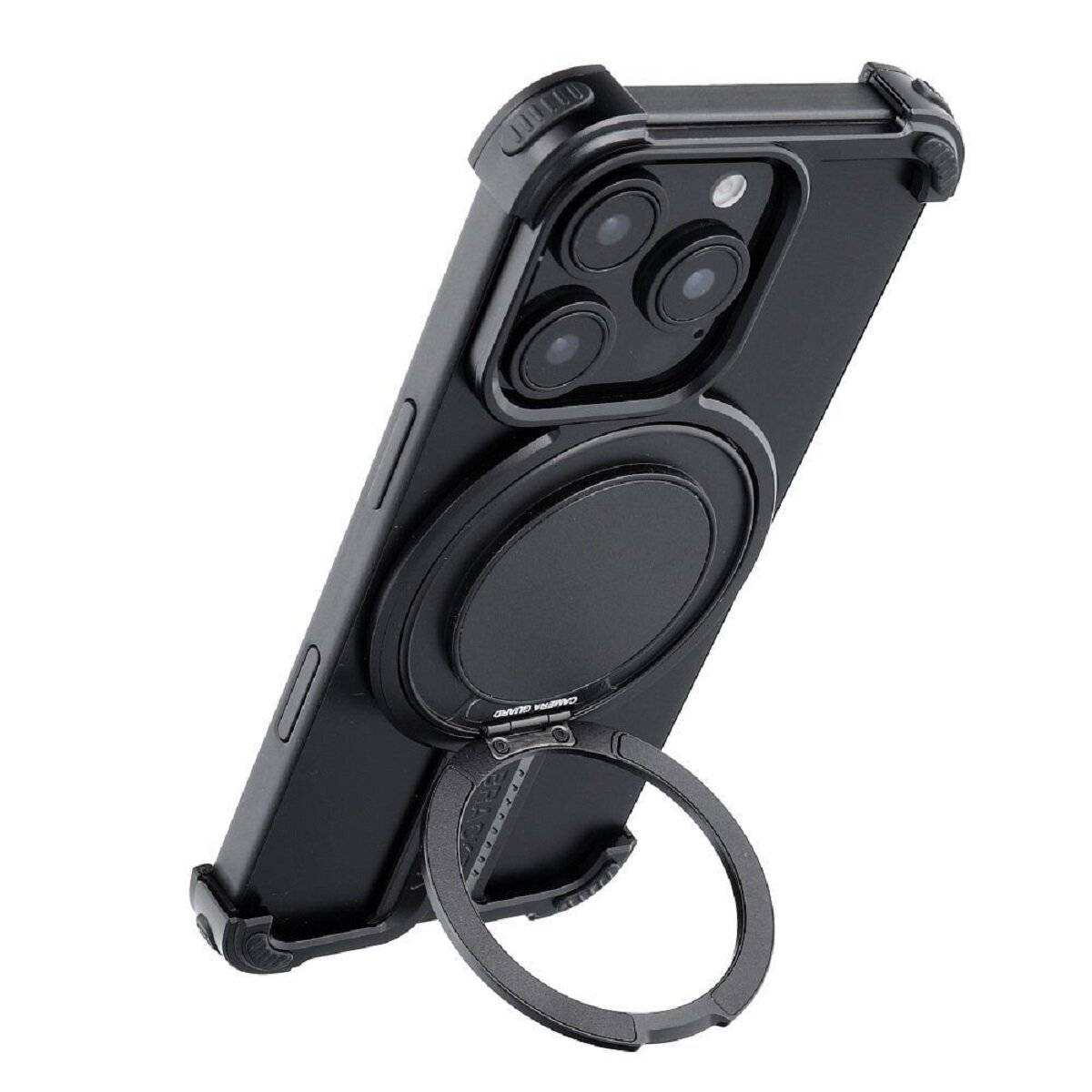 Bracket Case – Robuste Aluminium-Handyhülle mit integriertem Ringständer kompatibel mit iPhone 16 Plus Schwarz