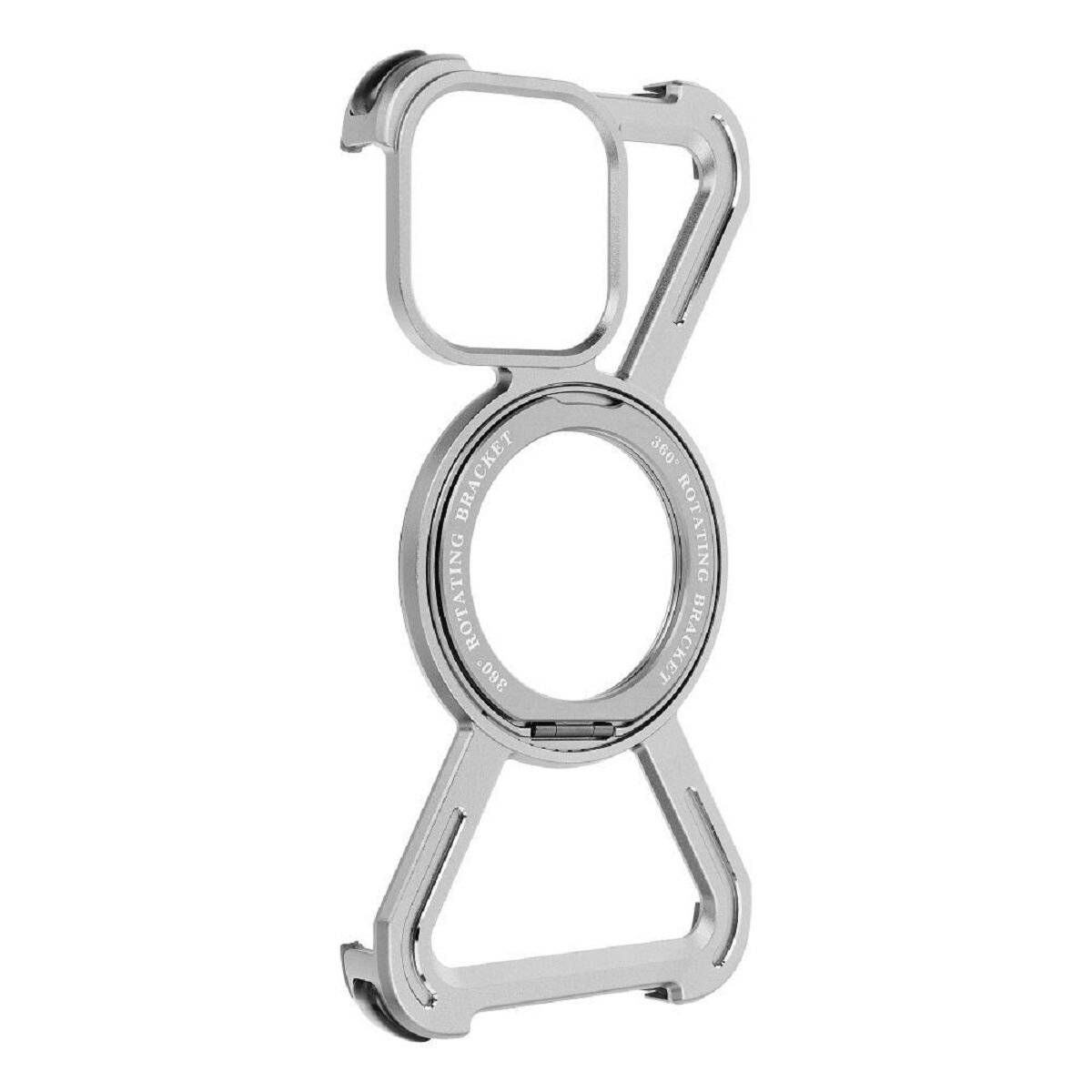 Aluminium Handyhülle Verstärkte Kanten und integrierter Ringständer kompatibel mit iPhone 16 Silber