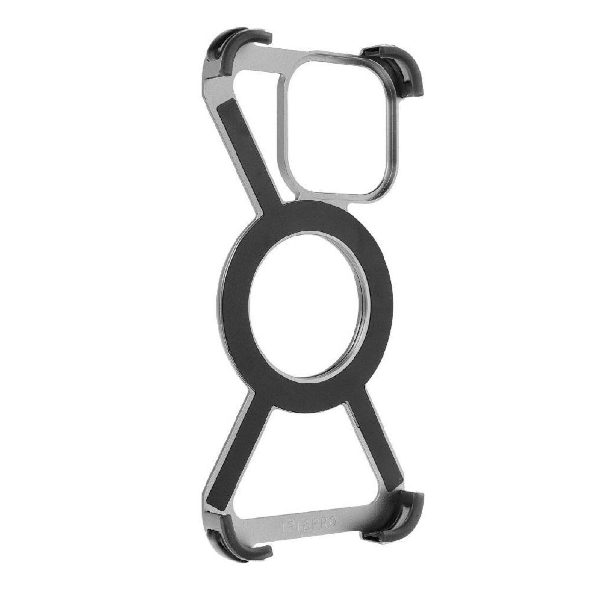 Aluminium Handyhülle Verstärkte Kanten und integrierter Ringständer kompatibel mit iPhone 16 Pro Silber